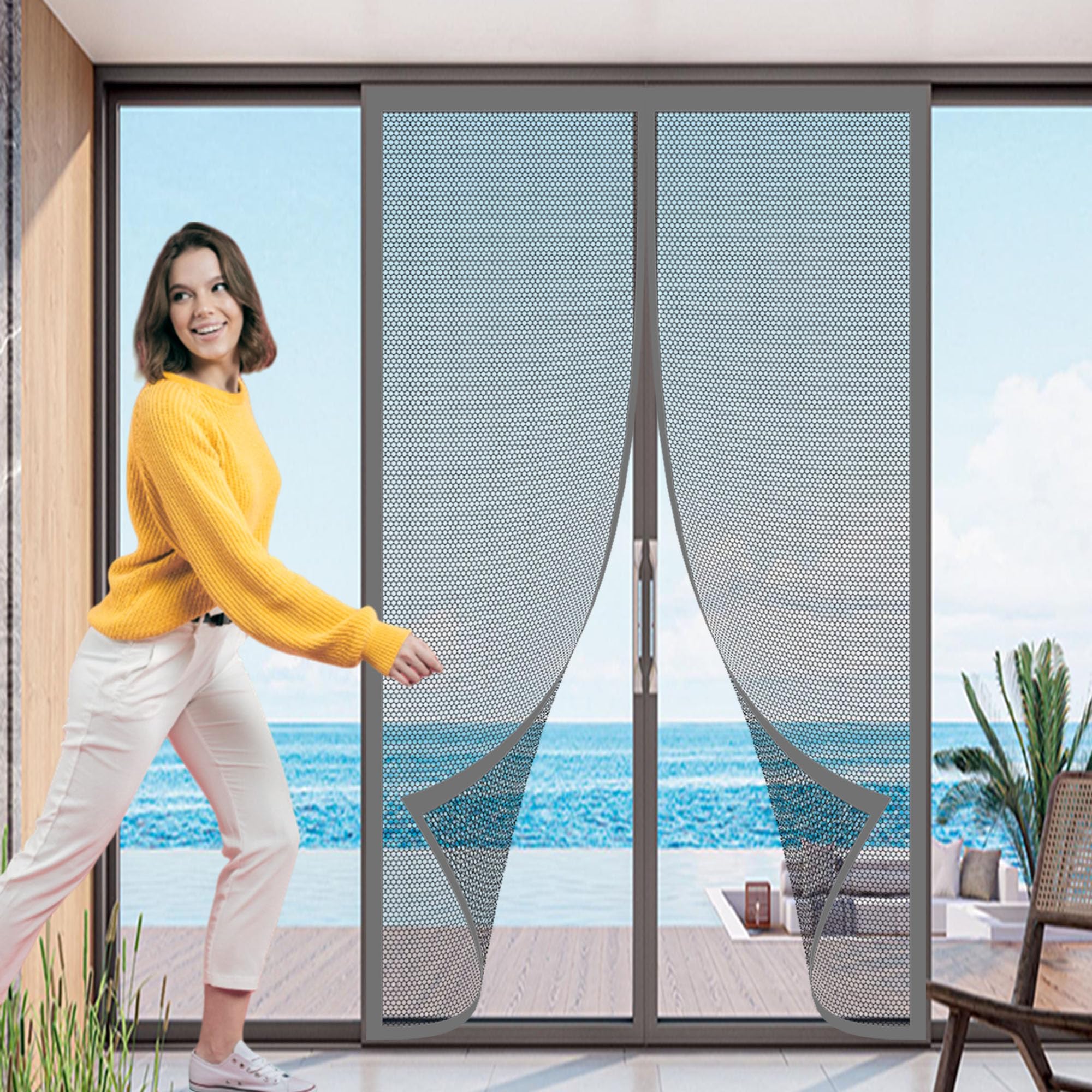 Moustiquaire de porte maille ultra fine contre les insectes gris
