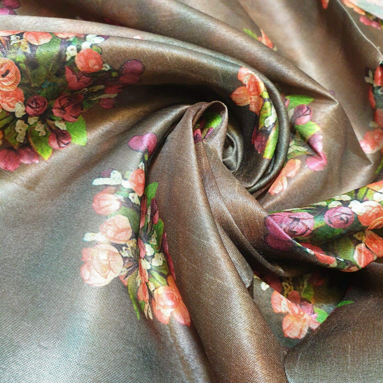 Premium Floral Printed Faux Raw Silk 100% Polyester Upholstery Fabric Bridal Fabric, Dressmaking, Wedding