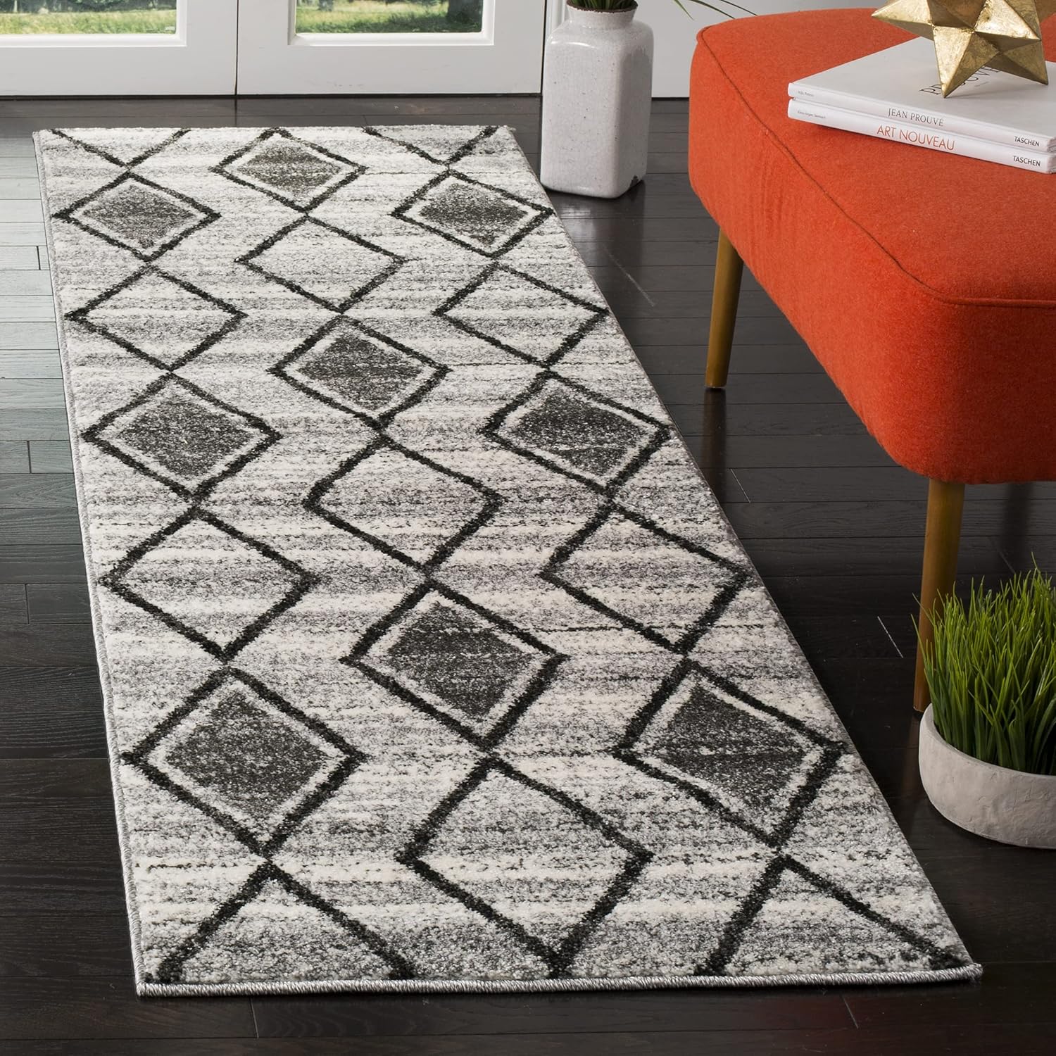SAFAVIEH Tunisia Collection Runner Rug - 2'3" x 8', Grey & Black, Moroccan Tribal Design, Non-Shedding & Easy Care, Ideal for High Traffic Areas in Living Room, Bedroom (TUN296K)
