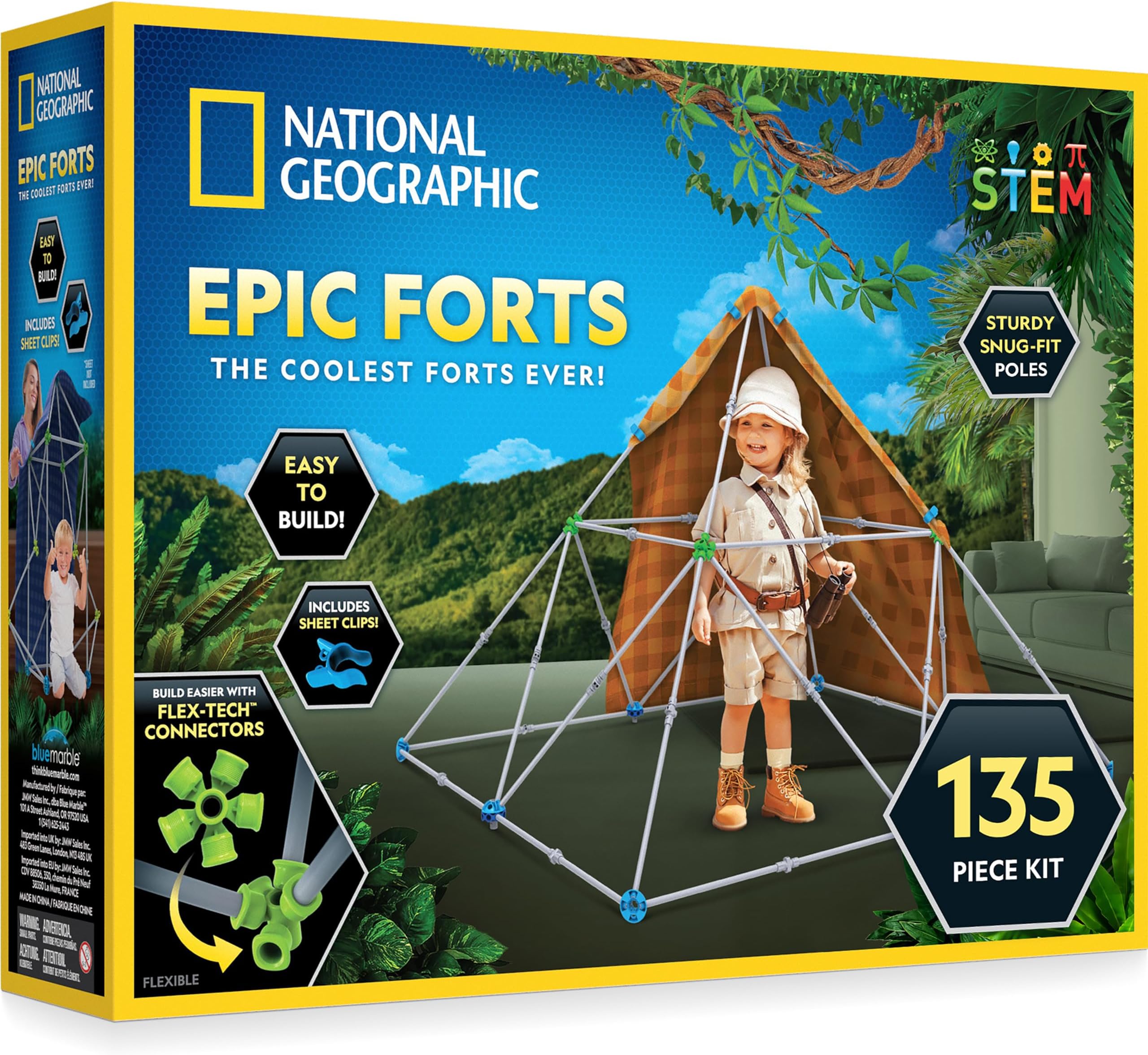 NATIONAL GEOGRAPHIC Kids Fort Building Kit - 135-Piece Indoor Fort Builder, Creative Play, STEM Building Toys for Kids Ages 6 7 8 9 10 11 12, Blanket Fort (Amazon Exclusive)