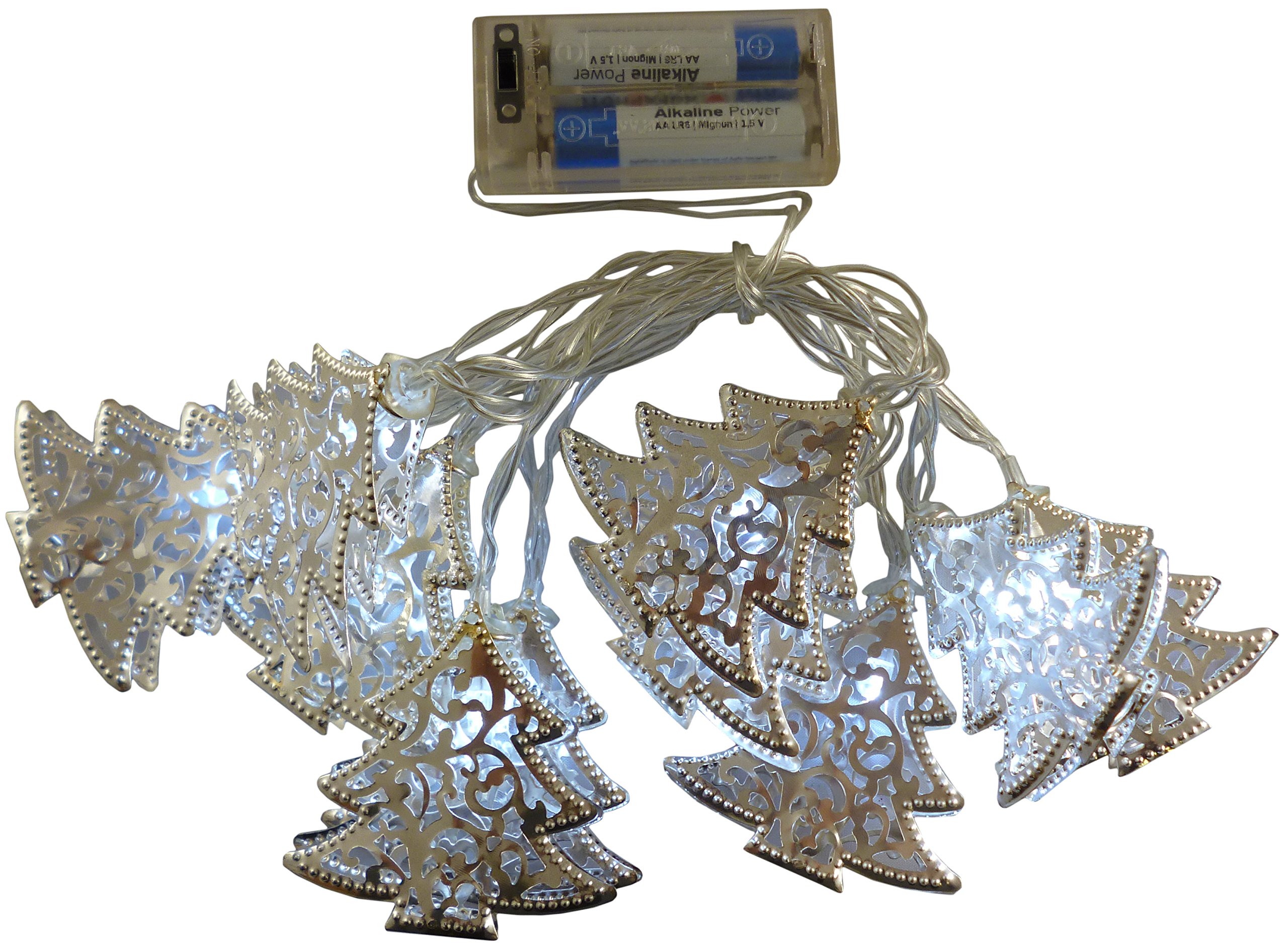 Christmas Concepts® 10 Silver Metal Tree Lights With White LED Lights - 1.5m Length - Battery Operated