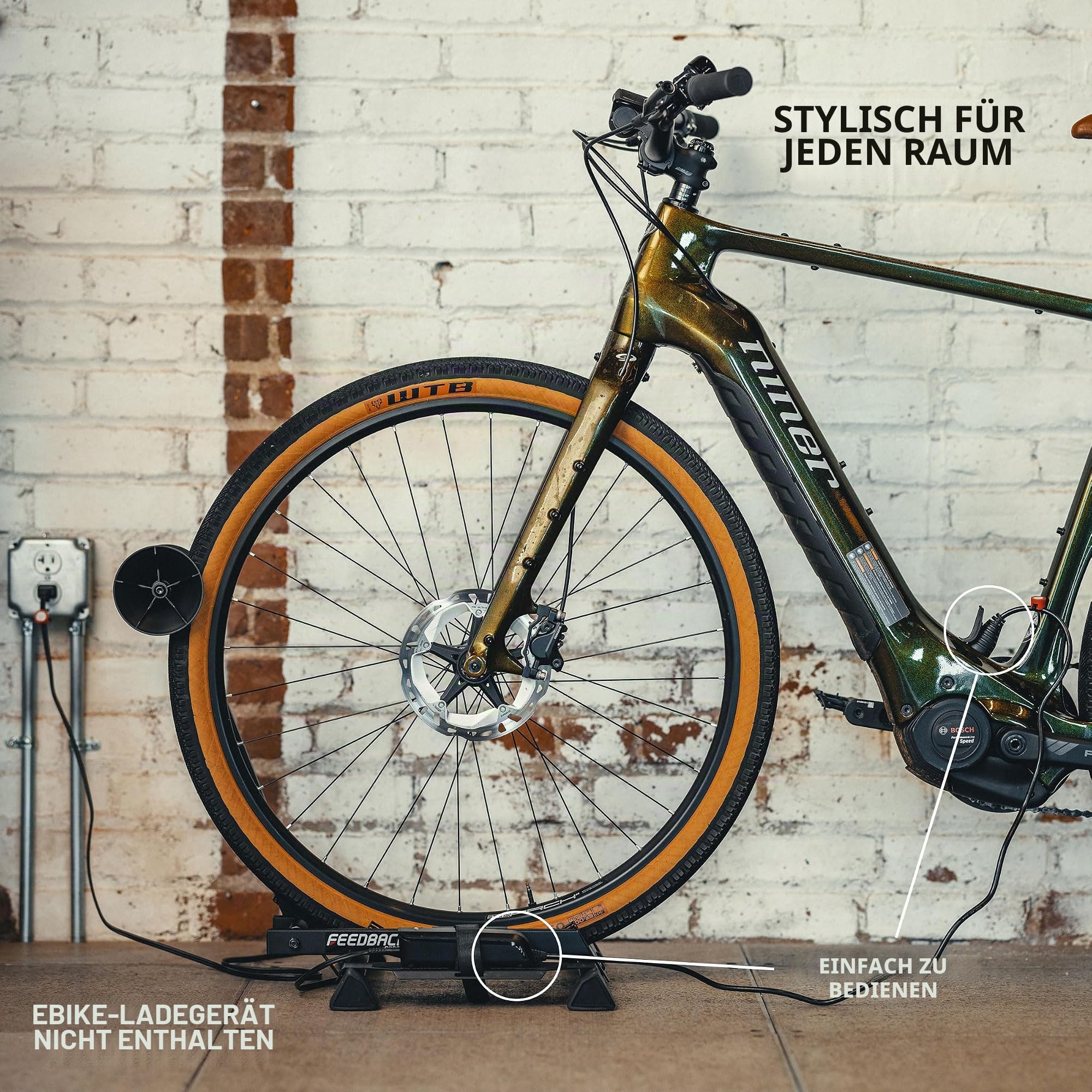 Feedback Sports Rakk 2.0 E-Bike-Fahrradständer, freistehender Bodenständer für E-Bikes mit magnetischem Kabelorganizer