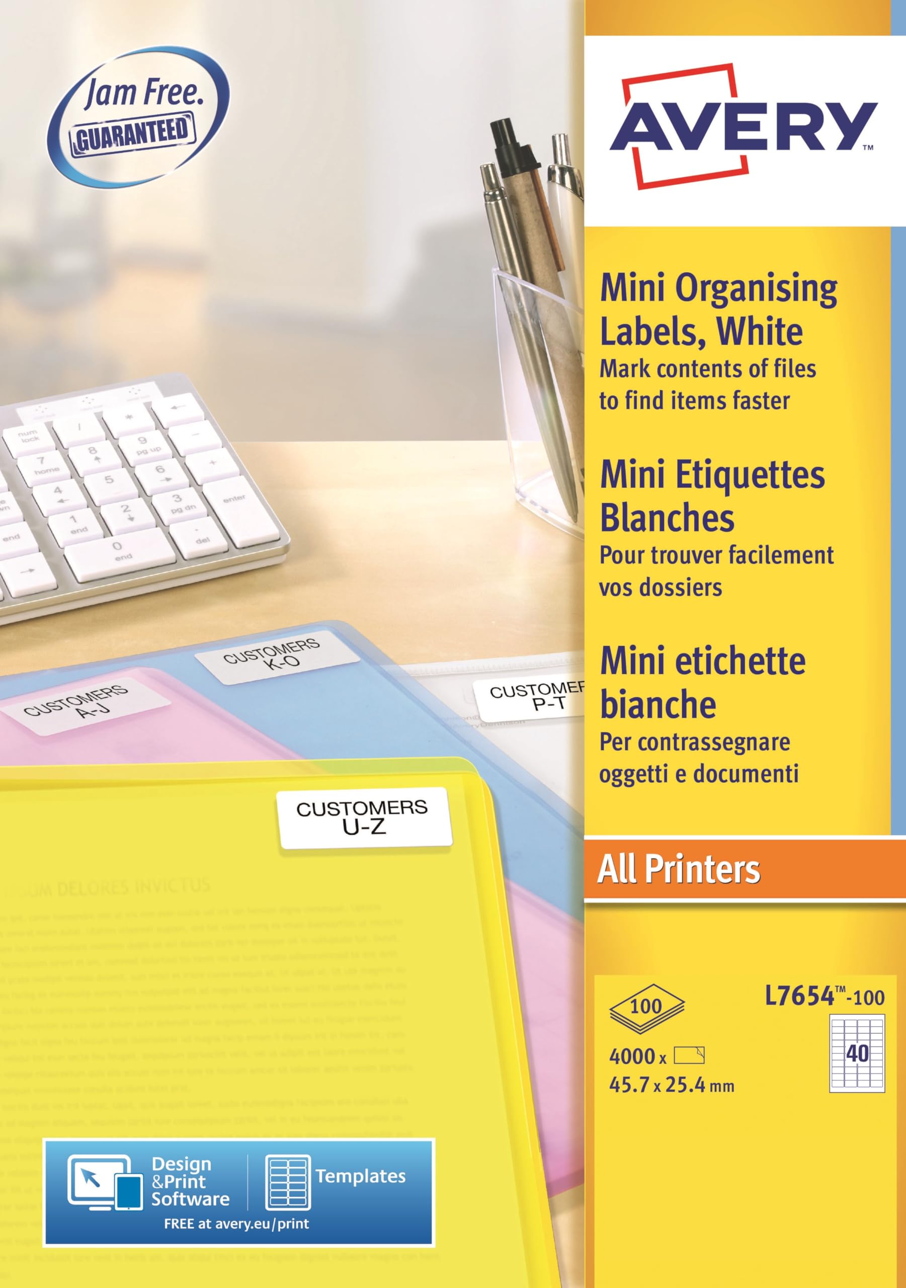 AVERY 4000 Mini Étiquettes Blanches Personnalisables 45,7 x 25,4 mm Laser Jet d'Encre