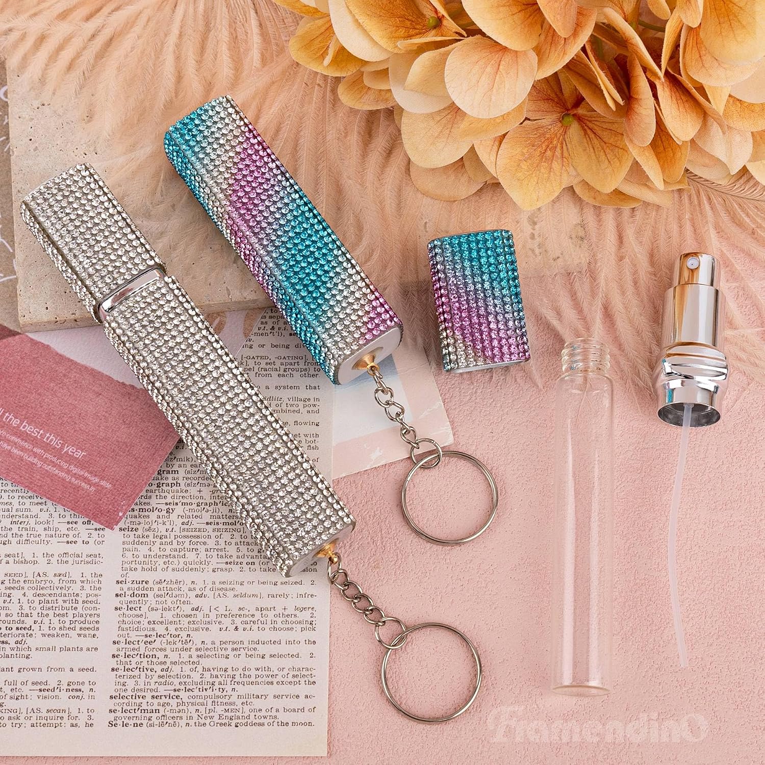 Framendino, 2 Pack Bling Empty Portable Spray Bottle 10ml Transfer Perfume Refillable With Keychain for Travel image 3