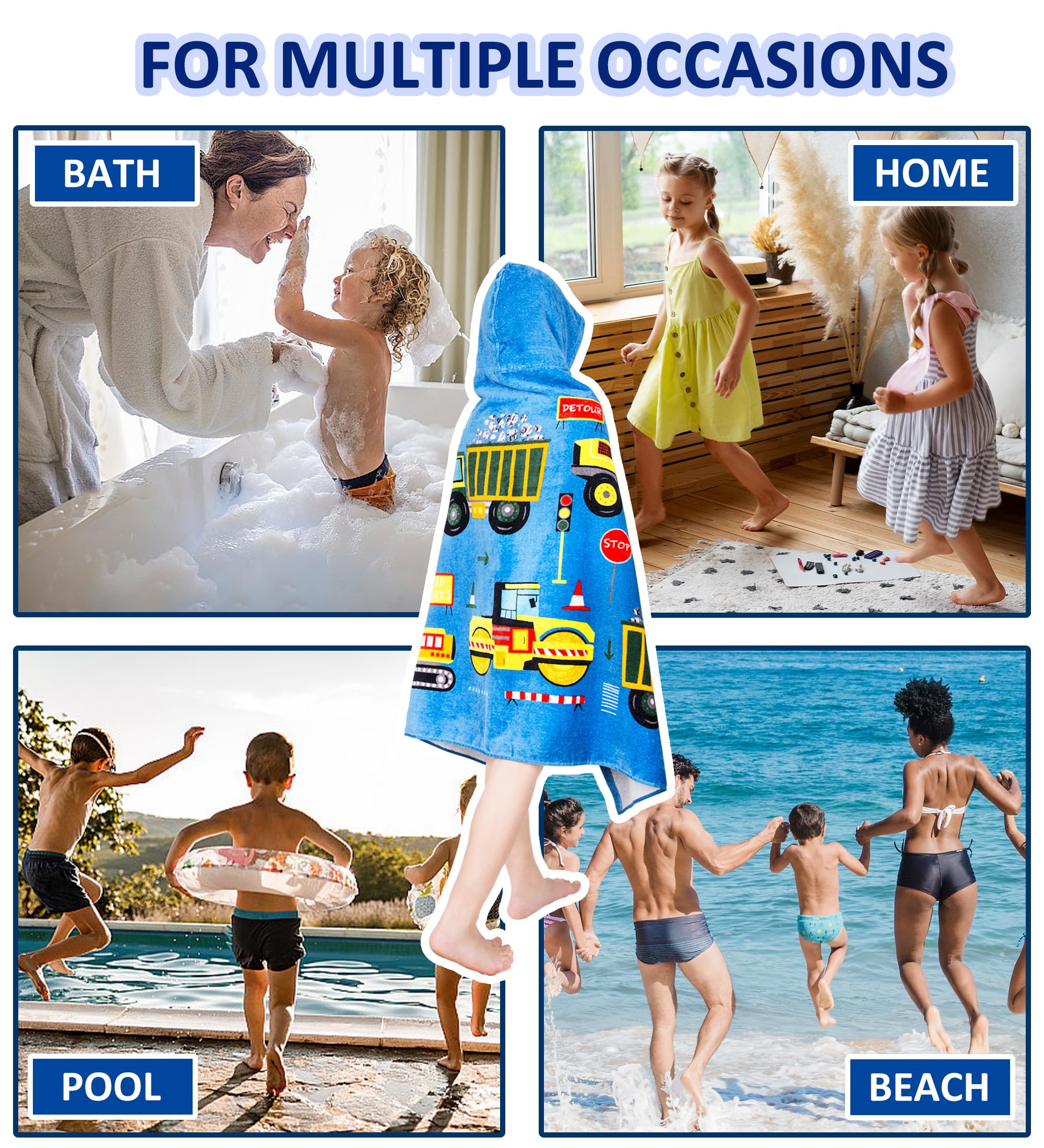 Toallas con capucha para niños – Toalla de baño para niños, playa, toalla de natación, 3-10 años, poncho con capucha de playa 100% algodón, 30 x 50 pulgadas, tamaño grande, suave, grueso, lindo y