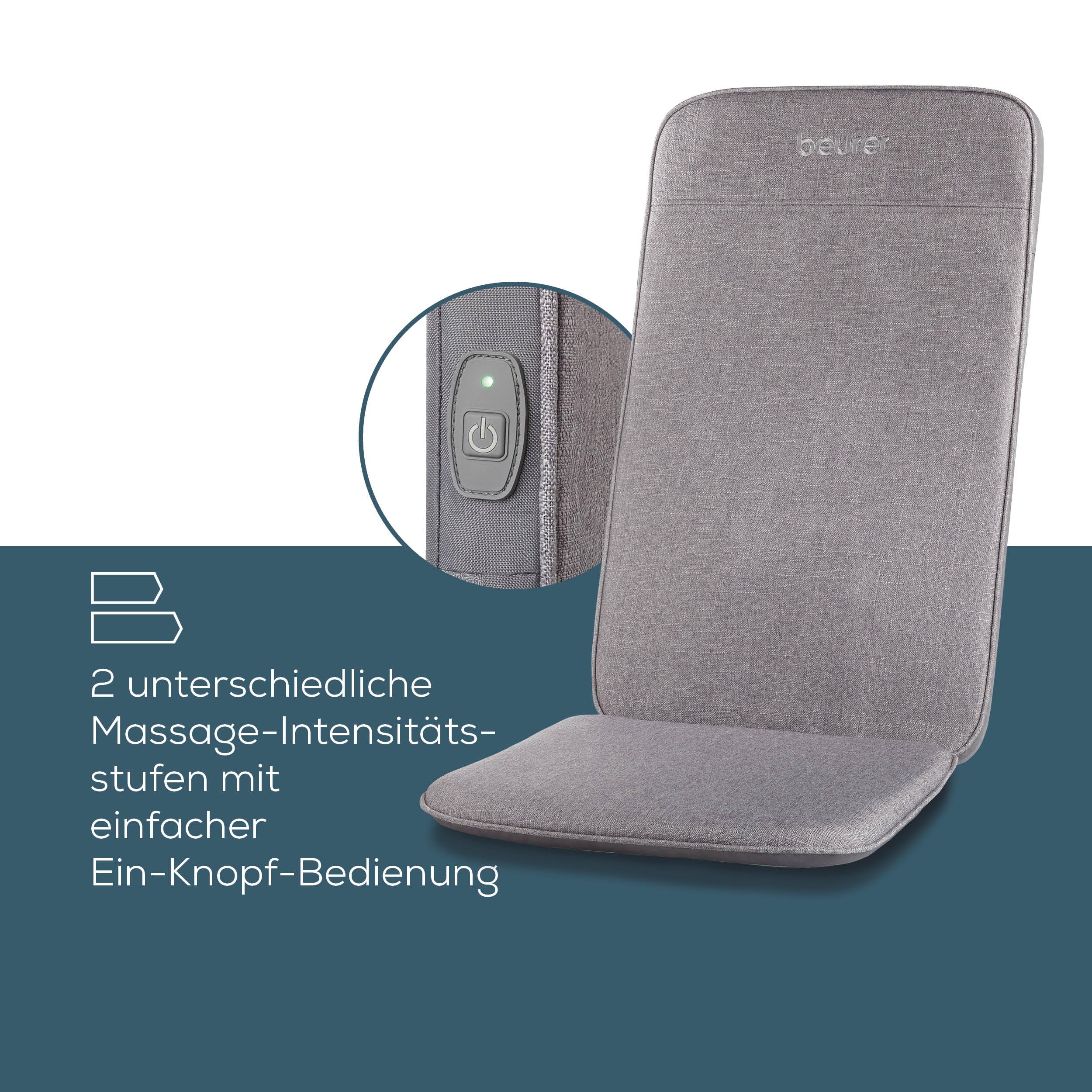 Beurer MG 202 Shiatsu-Massagesitzauflage, Shiatsu-Massage für zu Hause und im Büro, 2 Intensitätsstufen, schmales Rückengehäuse, für Sessel, Sofas und Bürostühle geeignet, modernes Design, hellgrau