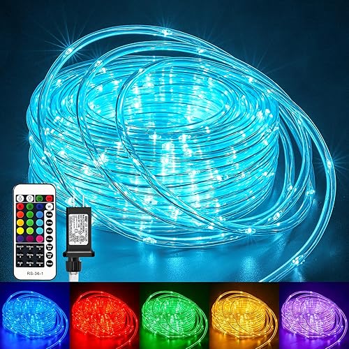 Minetom Cuerda de luces que cambian de color para exteriores, tira de 100 luces LED de 33 pies con enchufe y control remoto, luz de Navidad