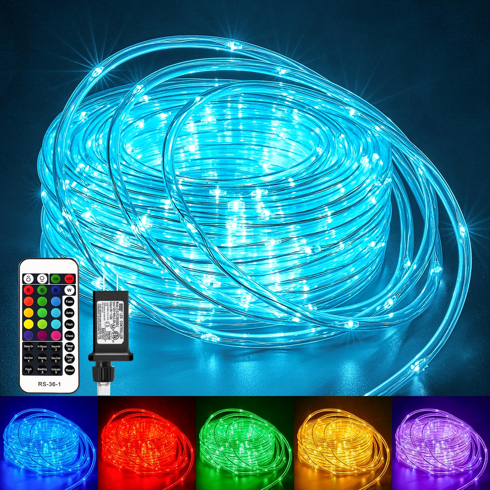Minetom Color Changing Rope Lights Outdoor, 33FT 100 LED String Lights with Plug & Remote, Waterproof Christmas Light Outdoor Decoration, Twinkle LED Rope Light for Outside Indoor Bedroom,16 Colors