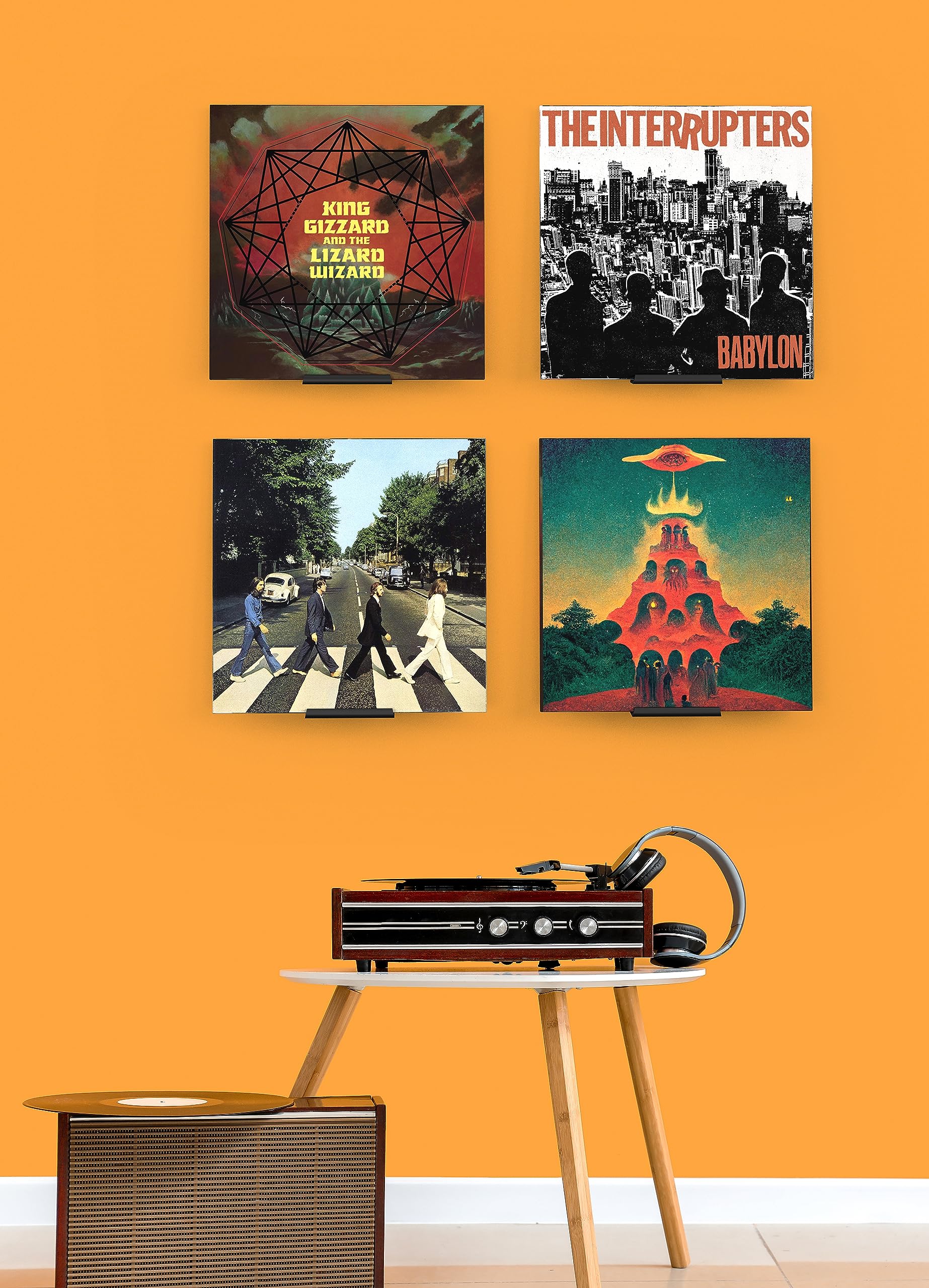NewGround Designs Supporto da parete per dischi in vinile (4 pezzi) LP, supporto in vinile, scaffale, telaio, supporto per dischi 7"/10"/12" + Gatefold
