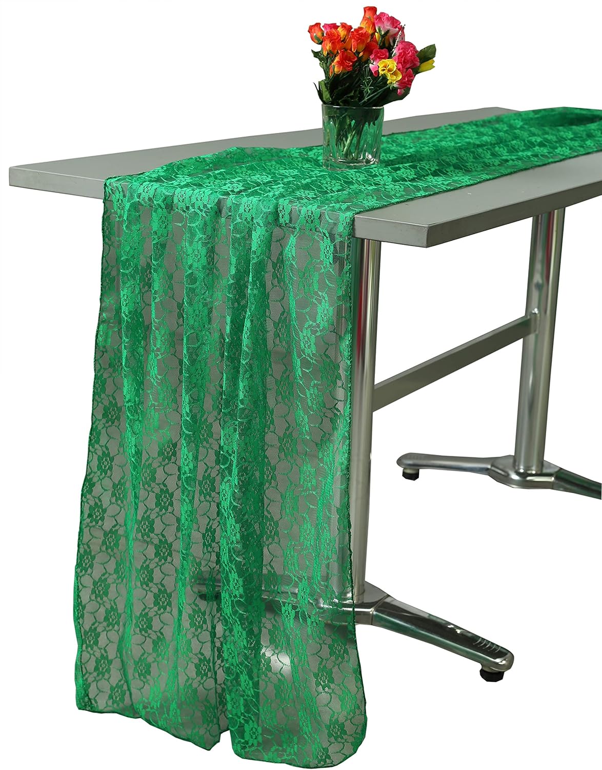 MDS Pack of 25 Wedding 27 x 170 inches Long Sheer lace Table Runner for Wedding Banquets Decorations Birthday Parties, Engagements, Rustic Boho for 14Feet Table Runners - Green
