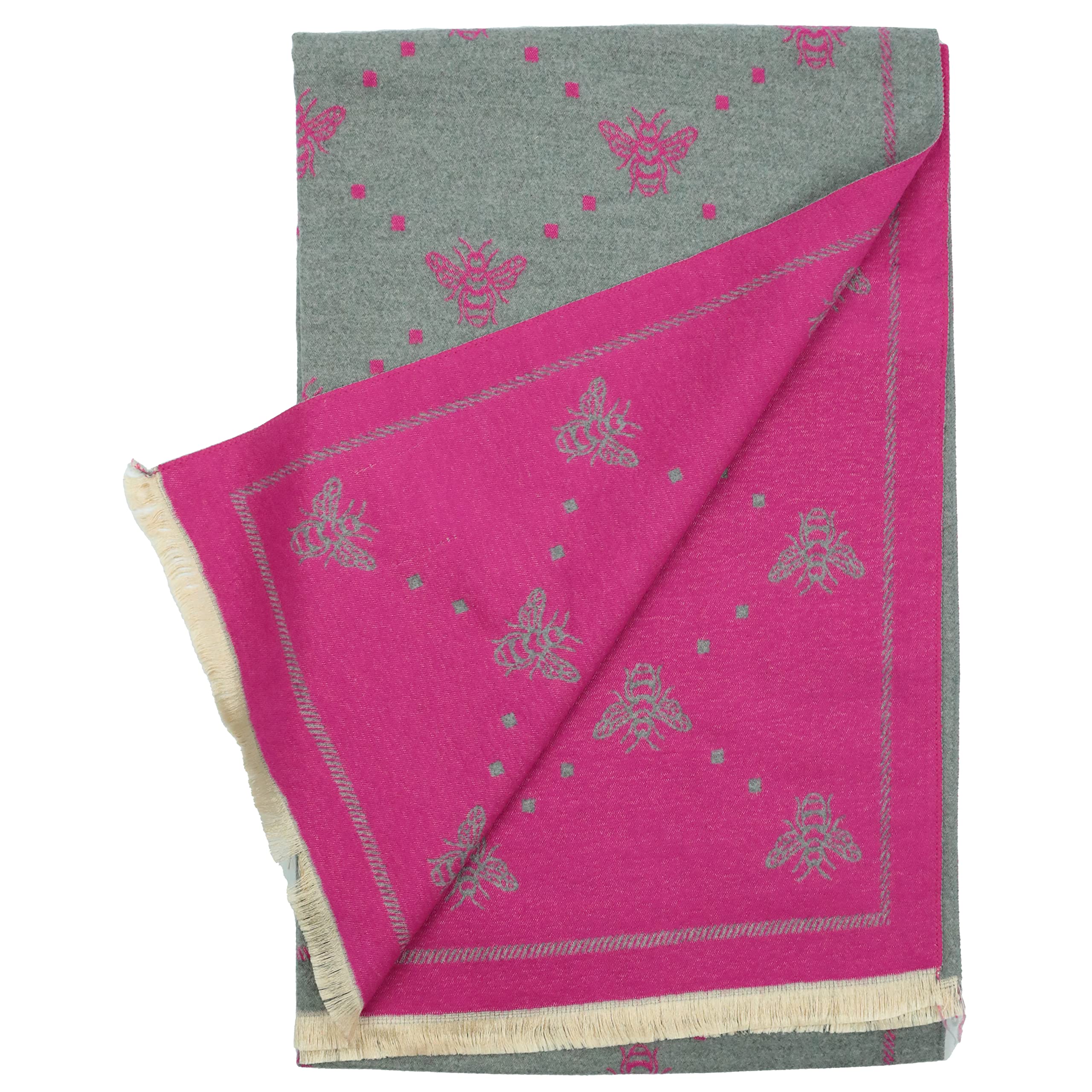 Hazy Blue New Heritage Collection - Women's Scarves Wrap Scarfs Lightweight Reversible Cashmere Feel Shawl, Neck wrap - Bee Dots Grey Magenta Bees