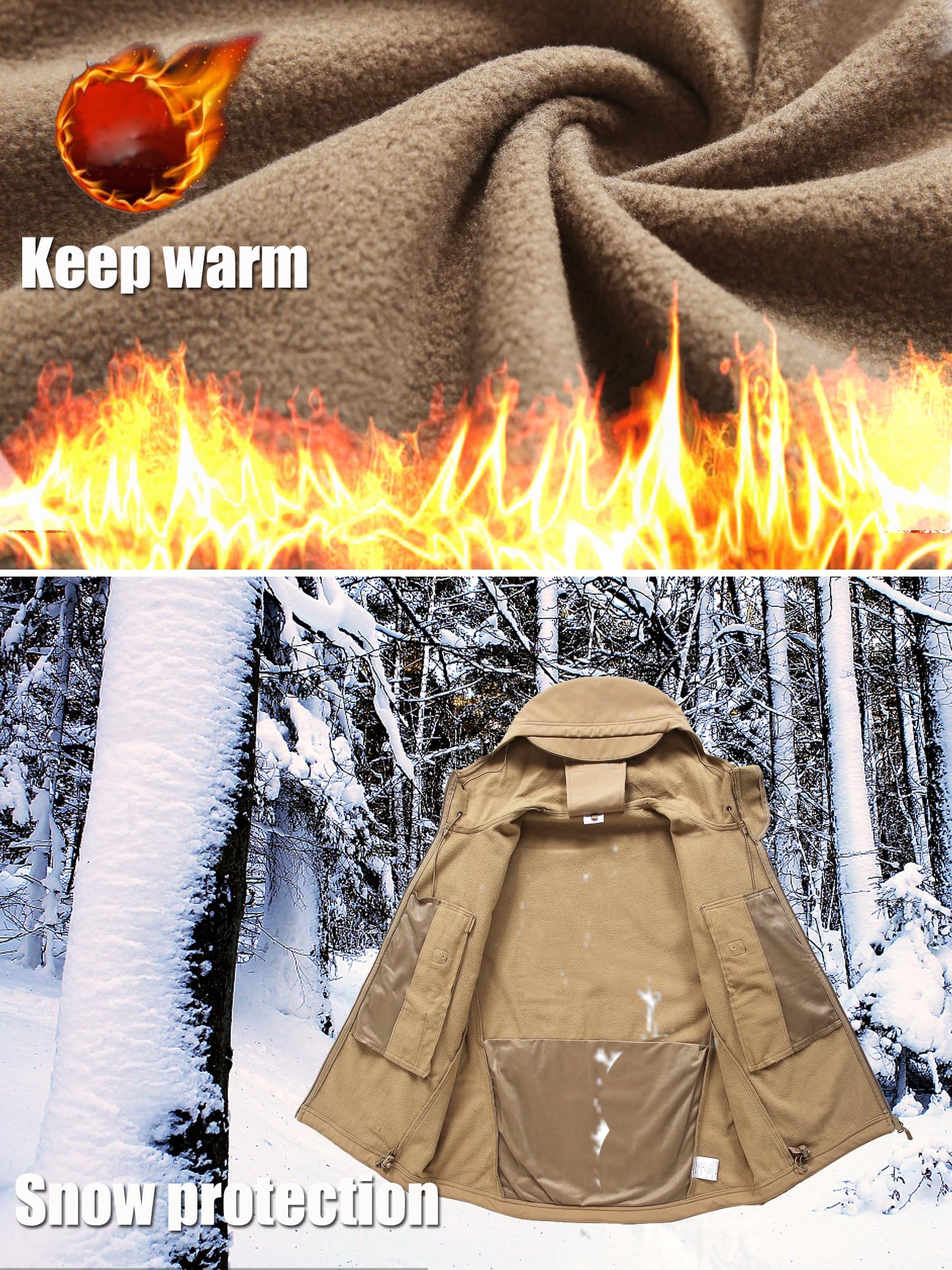 Kelmon Uomo Tattico Softshell Giacca Multifunzionale Outdoor Camouflage Militare Pile Fodera Impermeabile Antivento Calda Cappuccio Cappotto