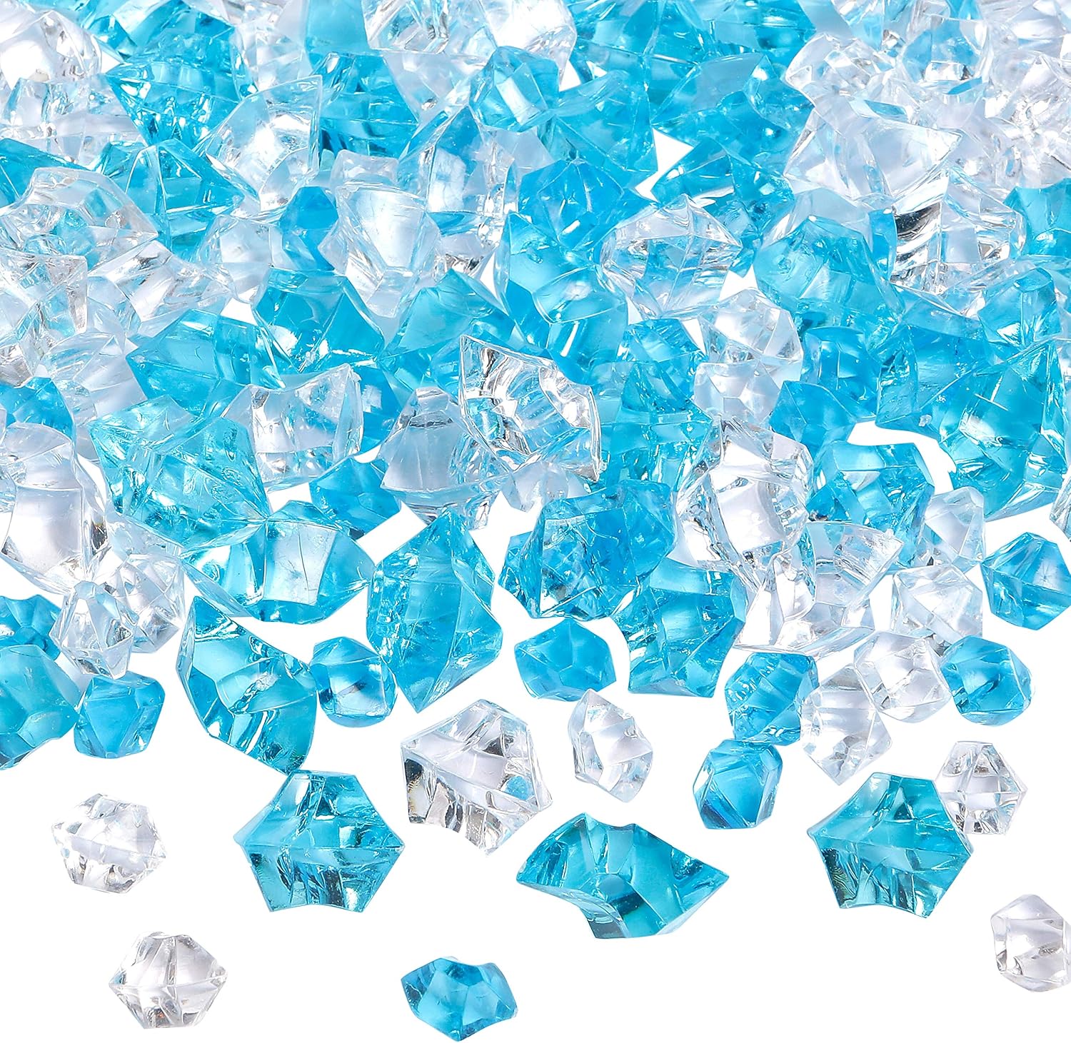 LUSSO LIA 150 pcs Fake Crushed Ice Rocks Fake Diamonds Acrylic Crystals Gemstones for Vase Fillers Wedding Decoration Home Decoration Party Decoration Table Scatter Crystals (Blue/Transparent) - Image 3
