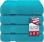 American Veteran Bath Towels, 4 Piece Thick Soft Absorbent Large Bath Towel, 100% Turkish Cotton Luxury Quick Drying Bath Towels for Body, 600 GSM 4 Bath Towels Set of Bathroom, Aqua Blue