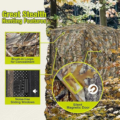 Miniatura 4 de TIDEWE Persiana de caza transparente de 270 con puerta magnética silenciosa y ventanas deslizantes, persiana desplegable para 2-3 personas con bolsa