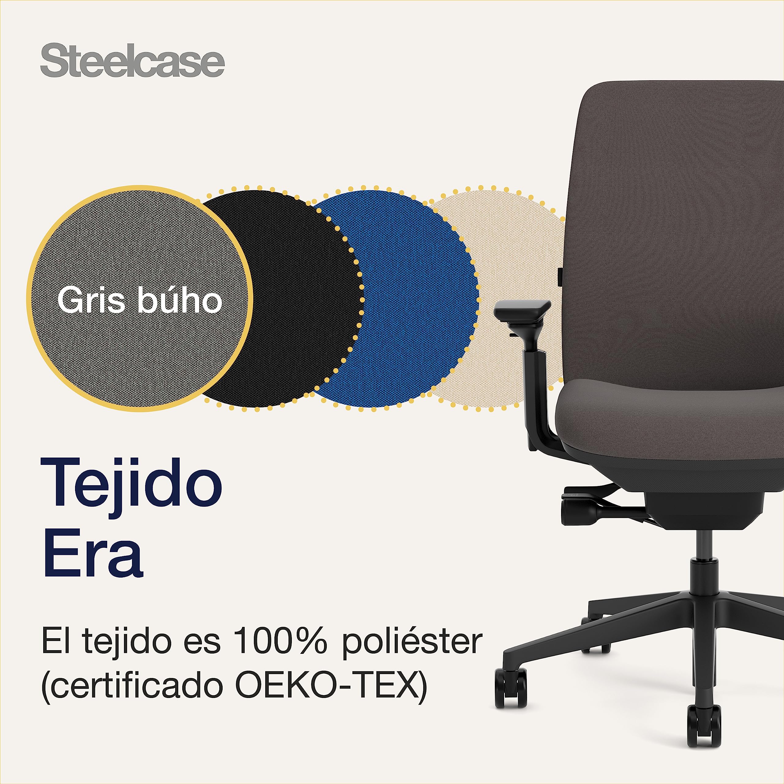 Steelcase Silla ergonómica: Amia, Brazos 4D, Ajuste Asiento, Gris búho