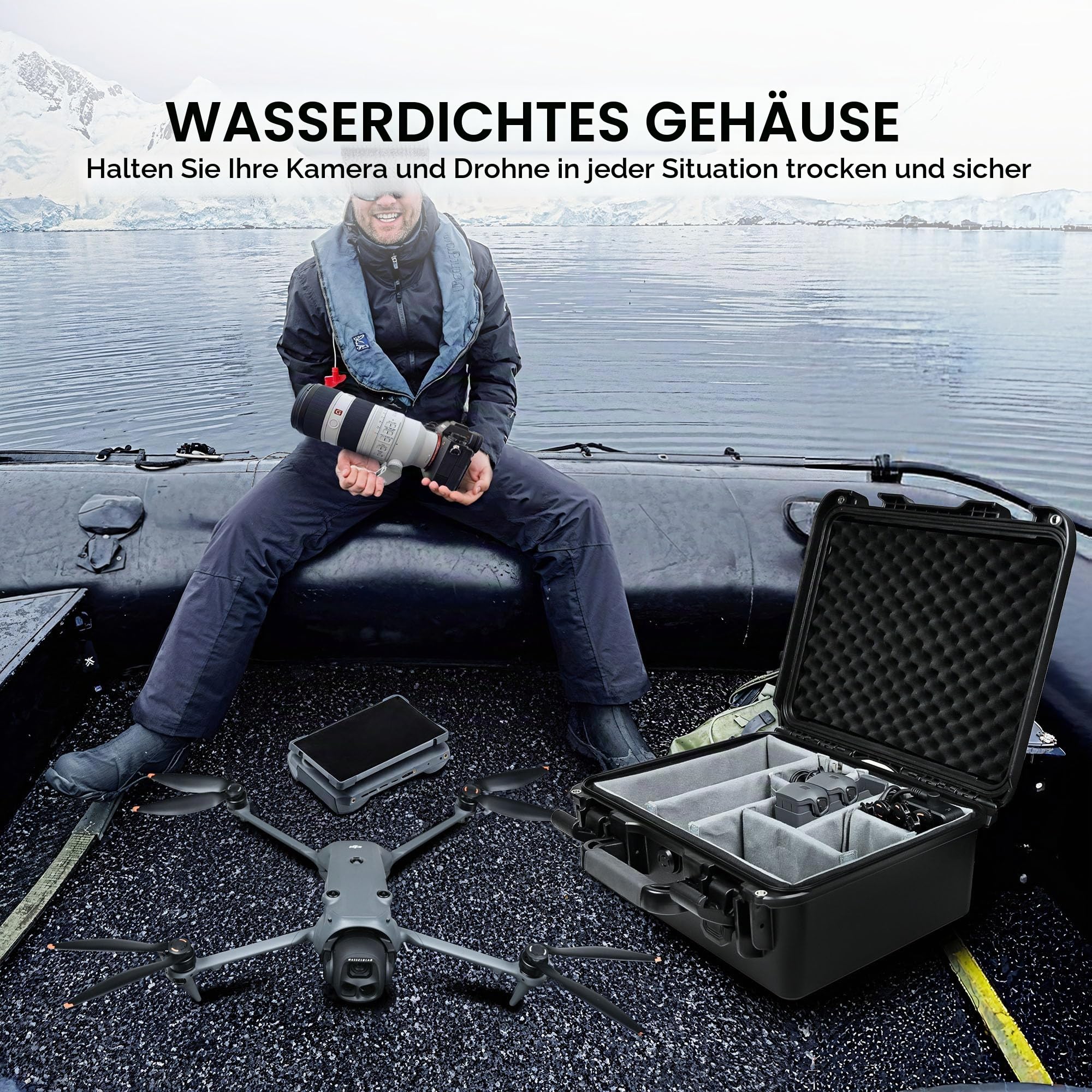 LEKUFEE Wasserdichter Hartschalen-Tragekoffer mit gepolsterten Trennwänden für DJI Mavic 4 Pro, Air 3S, Mini 4 Pro Drohne, teilweise Sony/Canon/Nikon Kamera und Objektive sowie Zubehör