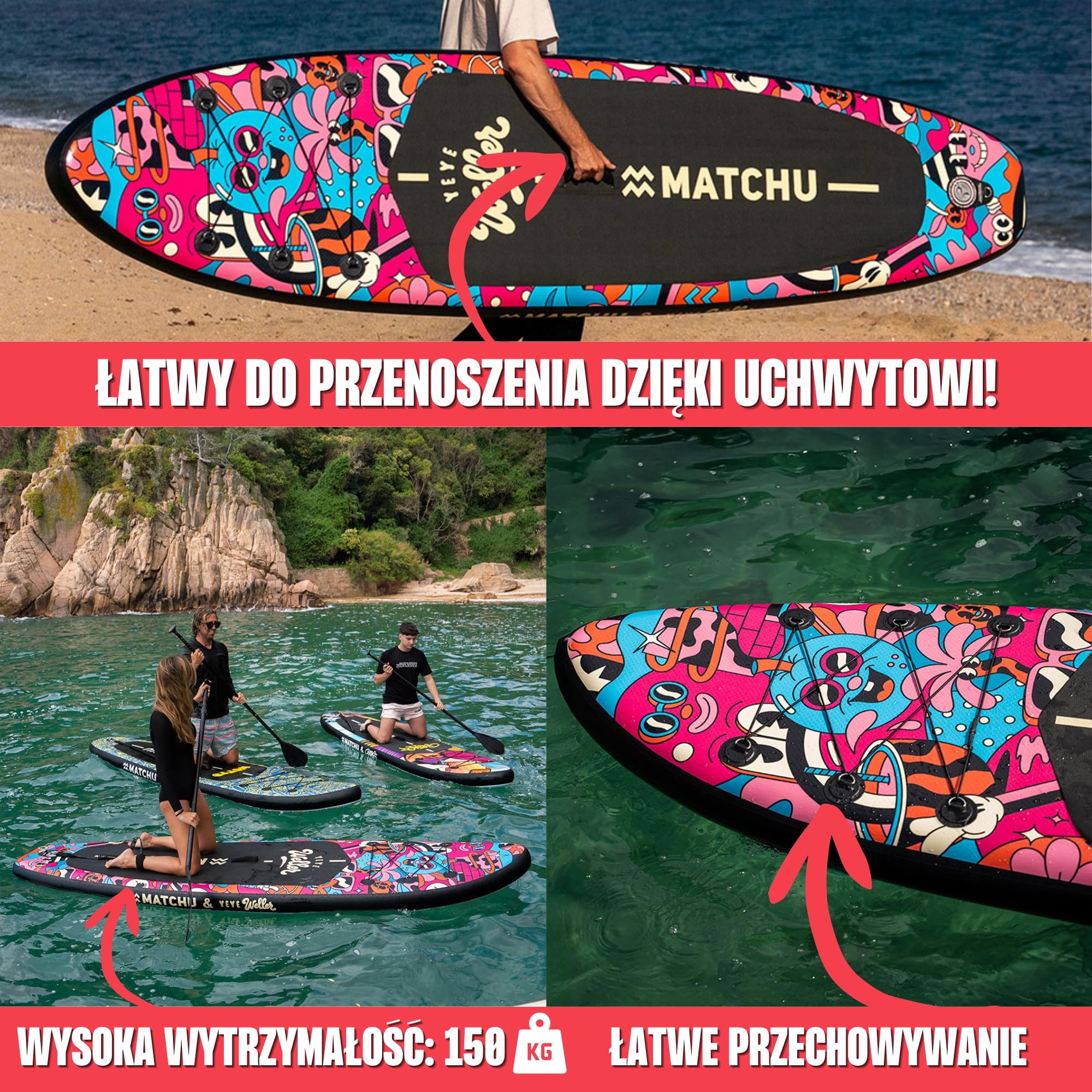 MATCHU nadmuchiwana deska Sup Board - Paddle Board - edycja limitowana - certyfikat - kompletny zestaw - 320 x 81 x 15 cm - obciążenie 150 kg - Art Collection