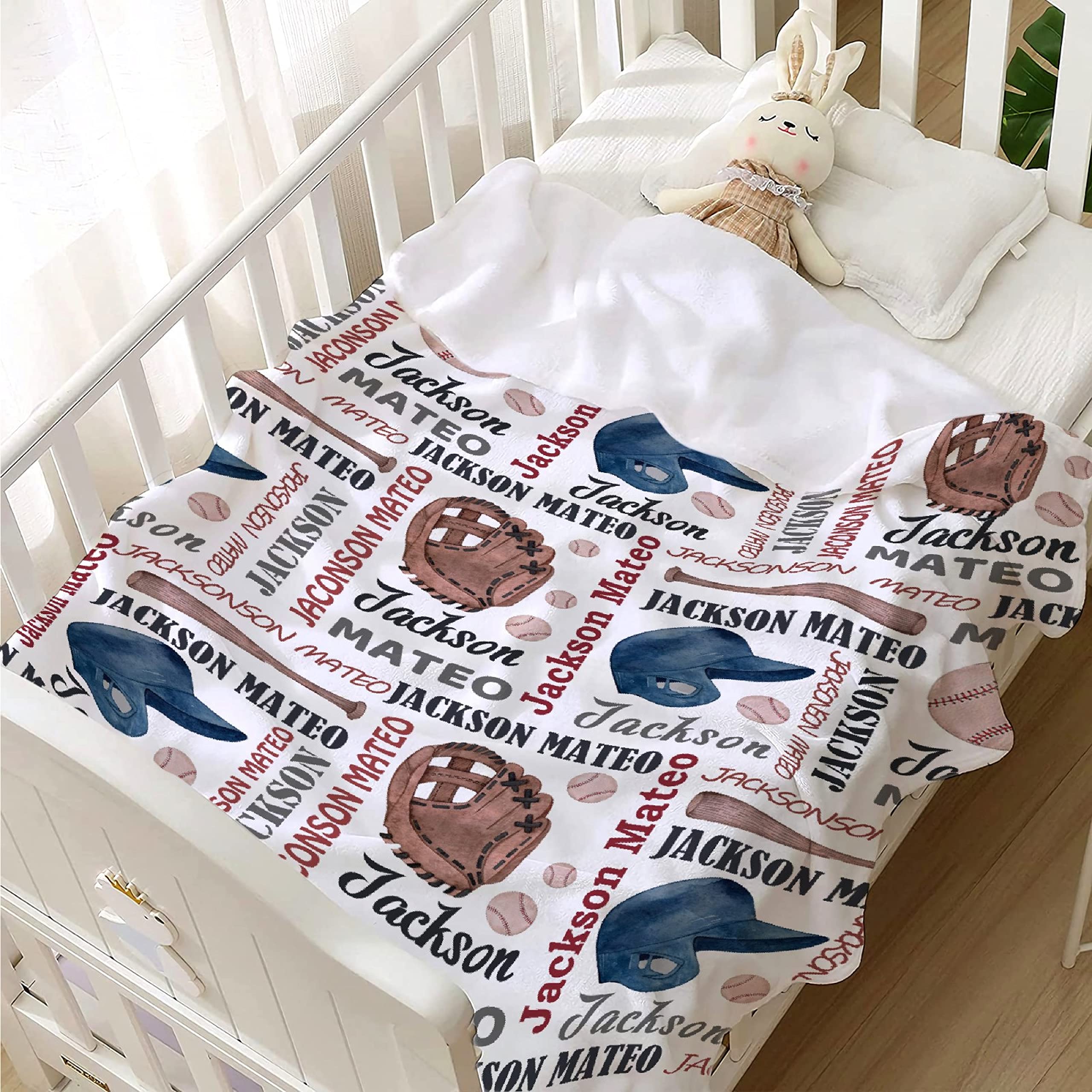Todeyya Personalized Baby Blanket, Custom Name Blanket Baseball Sport Blankets Customized Toddler Newborn Receiving Blankets, Gifts for Christmas Birthday XS 40