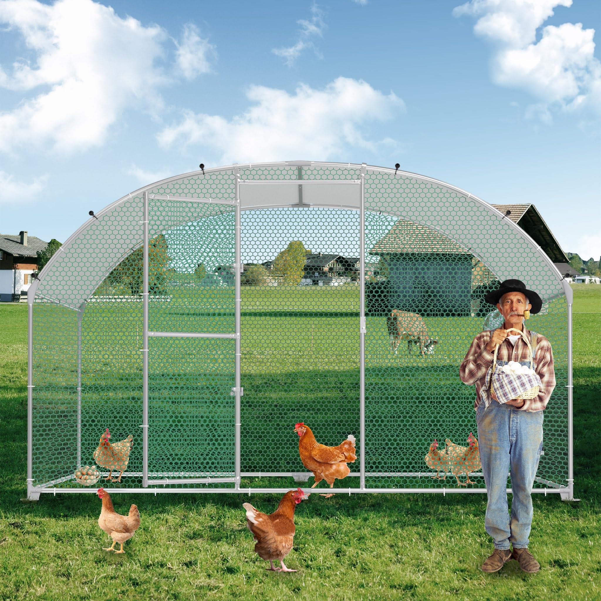 HENGMEI Pollaio, 300 x 200 x 185 cm, gabbia per piccoli animali, in acciaio zincato, con tetto in PE