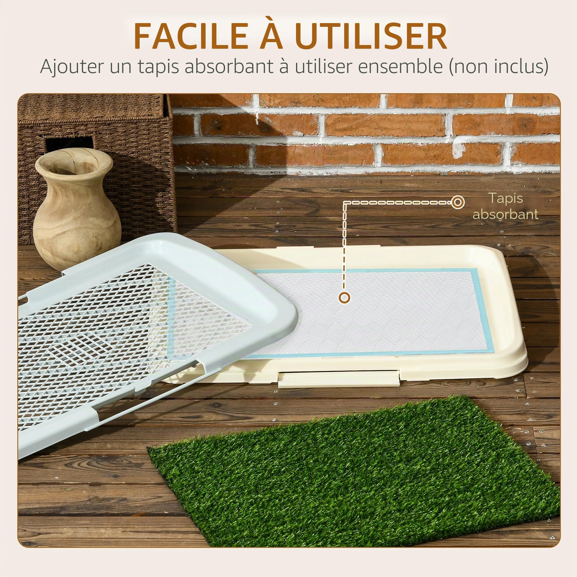 PawHut Toilettes d'intérieur pour Chien avec Gazon Artificiel, Panneau grillagé, Plateau, 63 x 48,5 cm