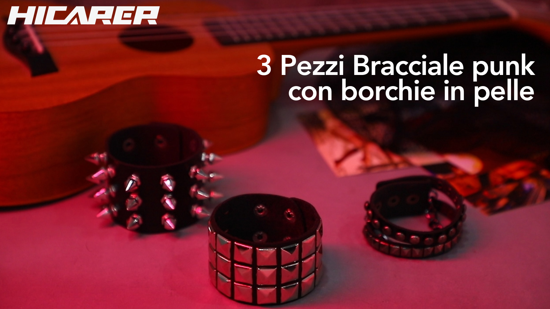 Loliás 3-5 Pezzi PU Catena Nera Bracciale Punk con Spike e Borchie Rock Set per Uomo e Donna - Appuntito Regolabile Regalo di Halloween