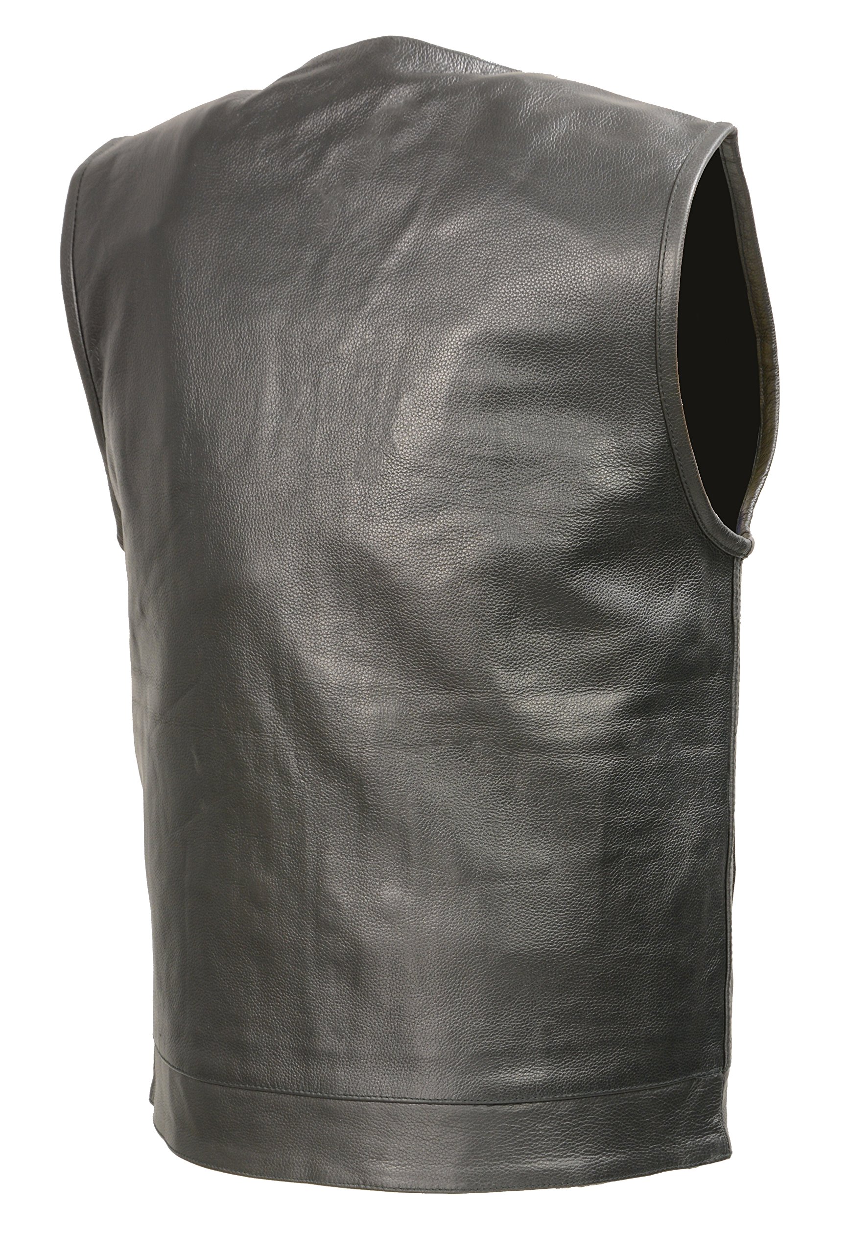 Men’s Leather Club Style Vest | Premium Natural Buffalo Leather | Patch Access Lining | Concealed Gun Pocket, Collarless Biker Vest (Black, 2X)