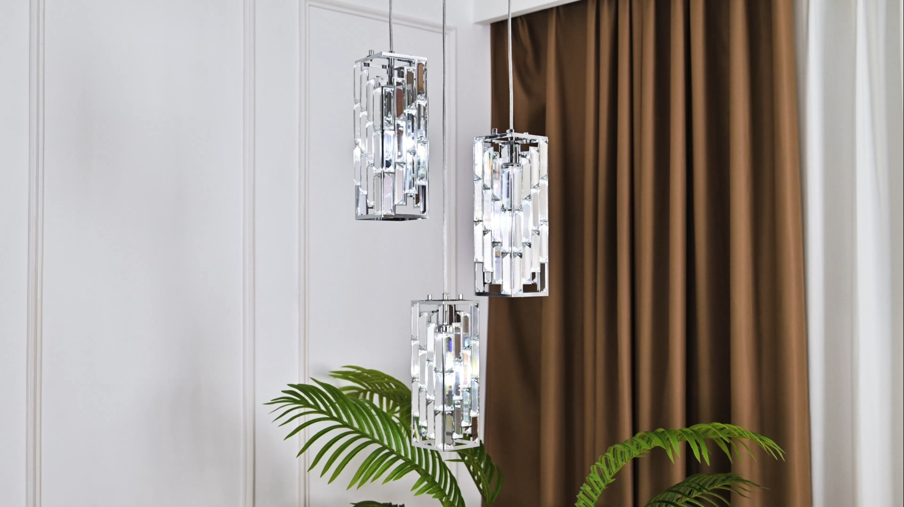 Image of Chrome Pendant Lighting Modern Pendant Light, Mini Crystal Chandeliers,Adjustable Pendant Light Fixture for Kitchen Island Dinning Room Bedroom (3 Light)