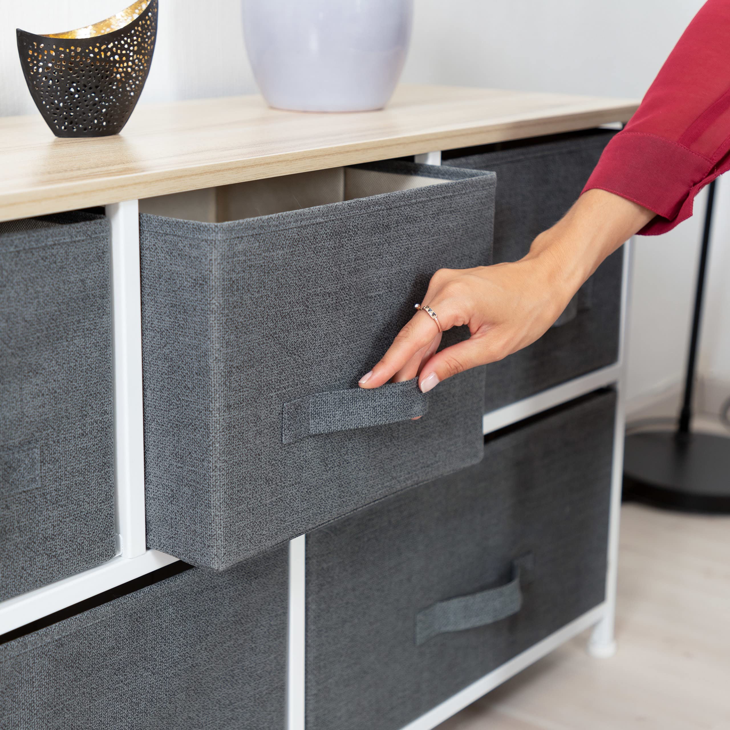 Relaxdays Cajonera Multiusos con 3 Cajones, Metal-Tela, Gris, 53 x 48 x 40 cm