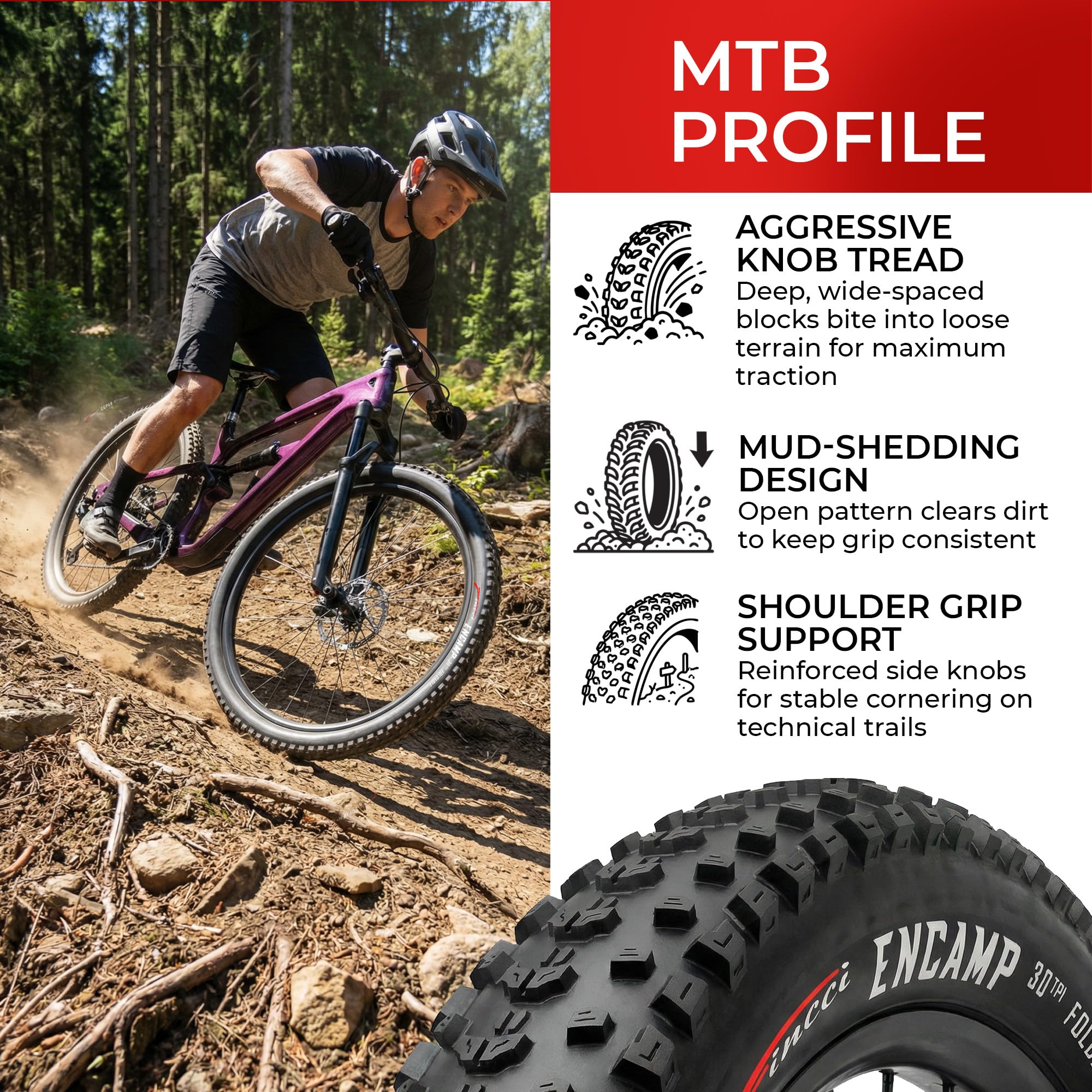 Fincci Fahrradreifen 26x2.25 - Paar MTB Fahrradreifen 26 Zoll 57-559 mm, Encamp Fahrradmantel 26 Zoll, 30 TPI FaltReifen für Mountainbike, MTB Fahrrad, E Bike, Schlamm Schmutz Offroad Fahrrad