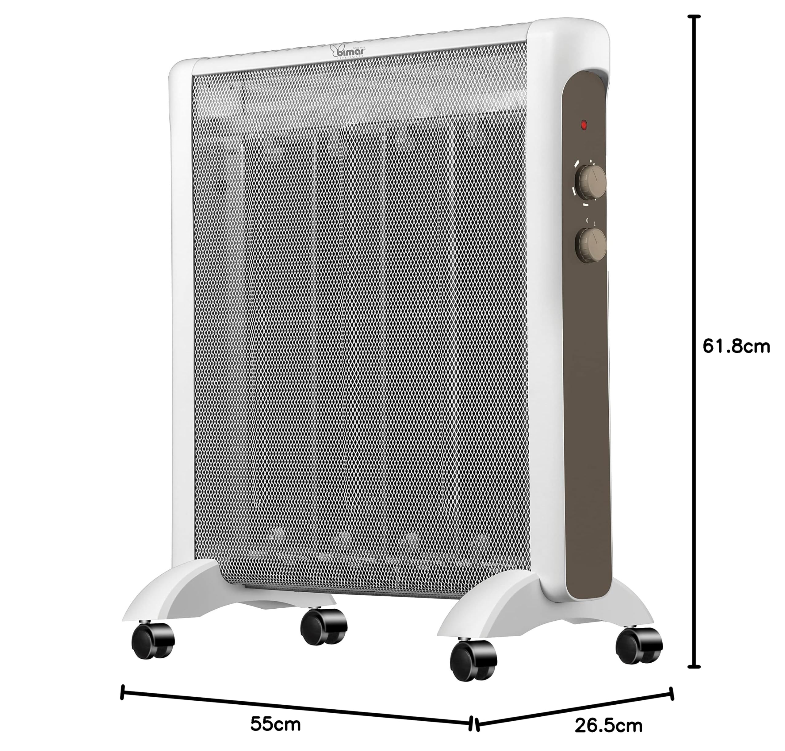 Bimar HC511 Termoconvettore in Mica a Basso Consumo, Stufa elettrica con 2 Potenze di Riscaldamento, Termostato Regolabile, Silenzioso e Trasportabile