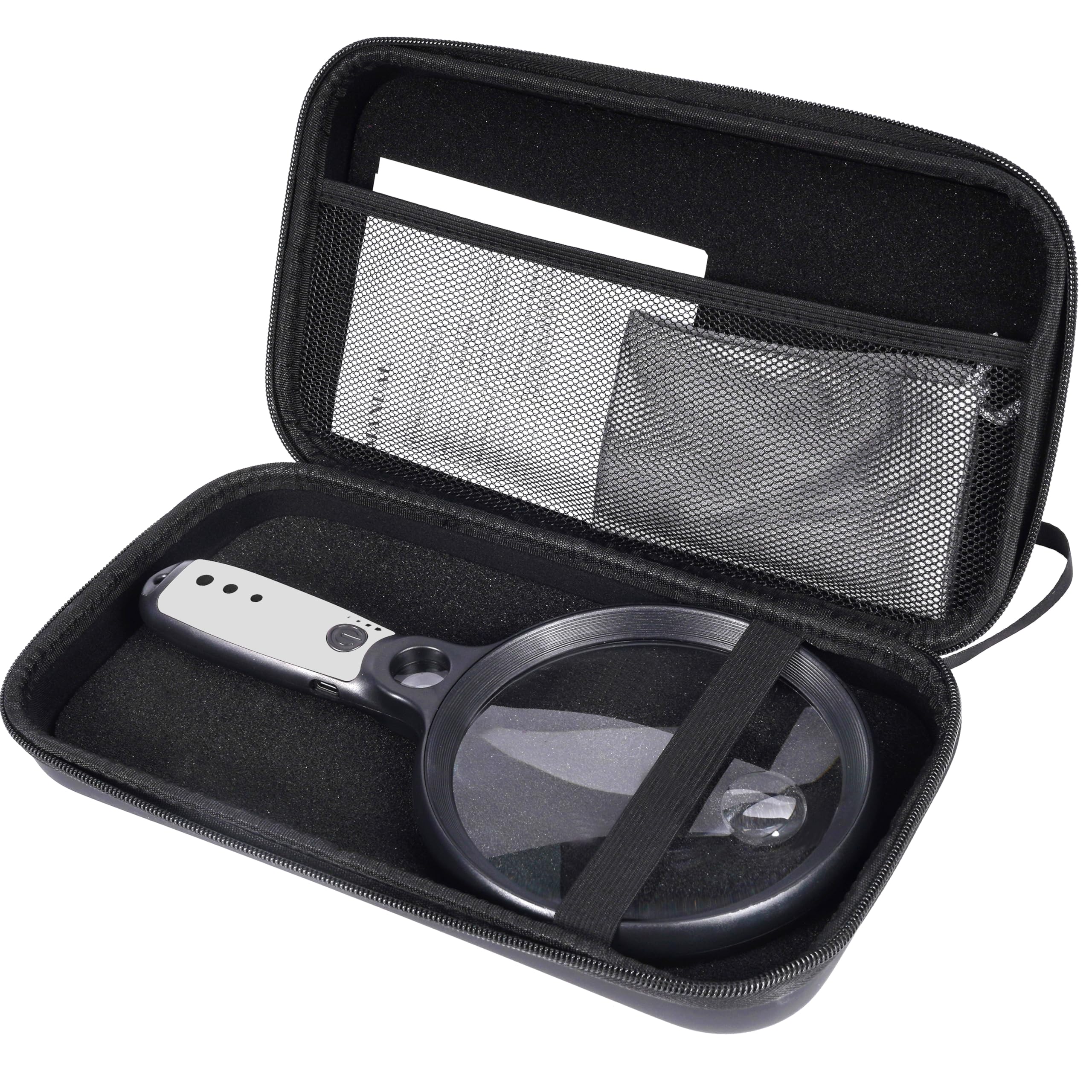 Lupa grande con 37 luces LED y funda, lupa iluminada de mano de 10 x 20 x 45 x con 3 modos de luz, lupa recargable para personas mayores que leen, inspección (blanco y negro)
