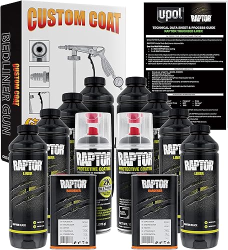 Miniatura 1 de U-Pol Raptor Kit de 8 cuartos de galón  Kit de revestimiento en aerosol de uretano negro para caja de camioneta con pistola de pulverización de capa
