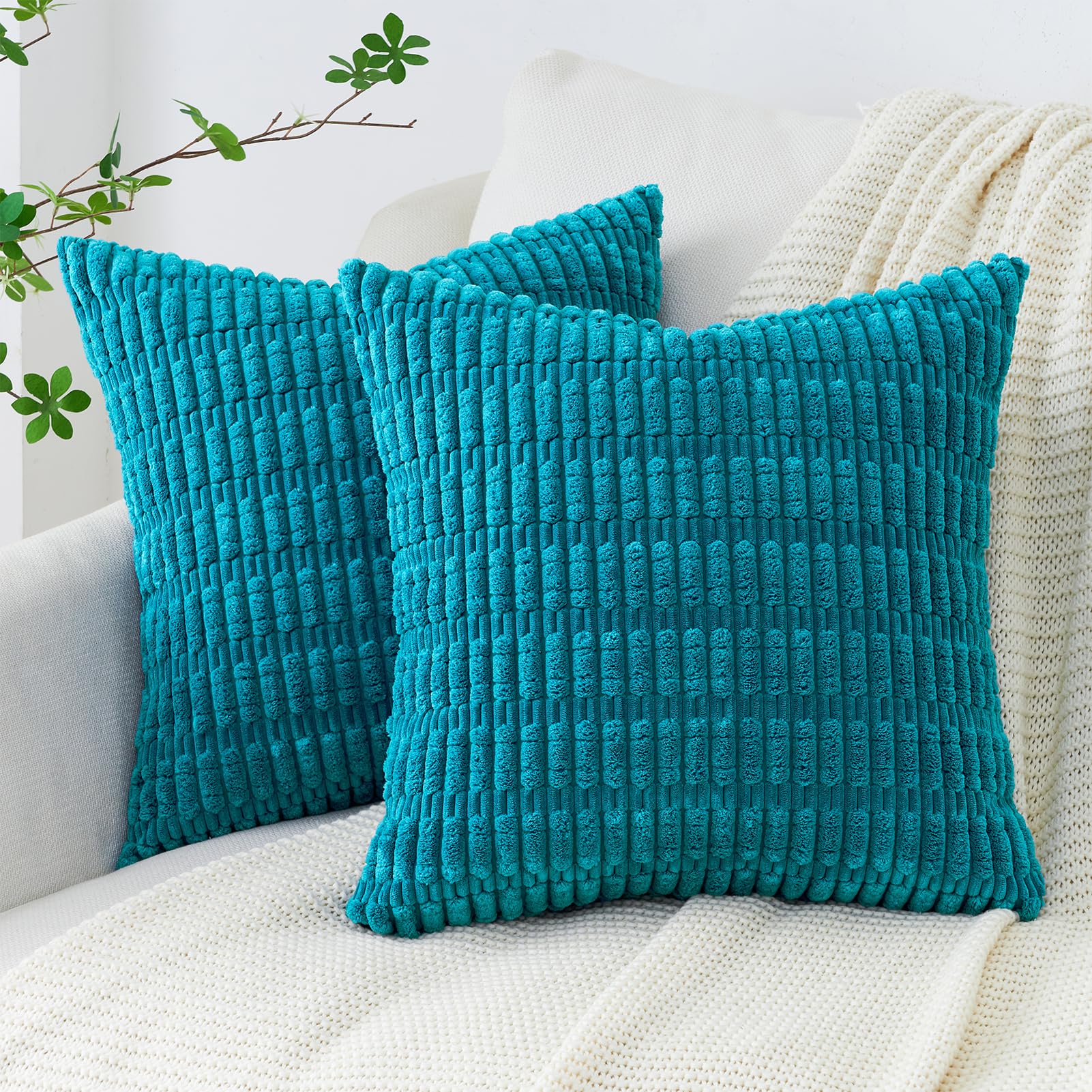 Topfinel Teal Cushion Covers 50cm x 50cm with Invisible Zip for Sofa or Bed  Decor, Chain Corduroy Fabric for pillow 50x50, Soft Cushion Covers Pack