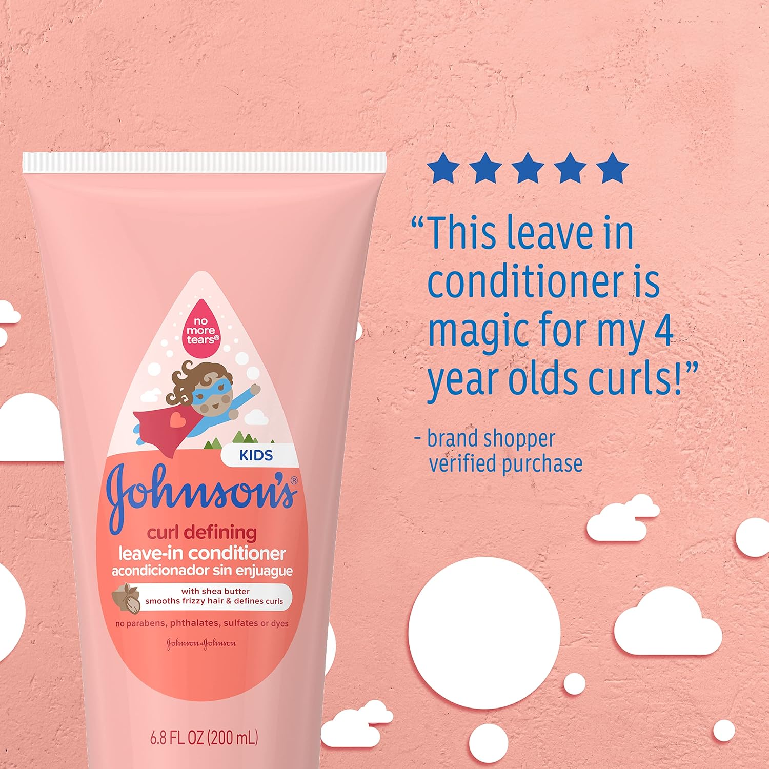 Johnson's Curl Defining Tear-Free Kids' Leave-in Conditioner with Shea Butter, Paraben-, Sulfate- & Dye-Free Formula, Hypoallergenic & Gentle for Toddlers' Hair, 6.8 fl. Oz : Baby