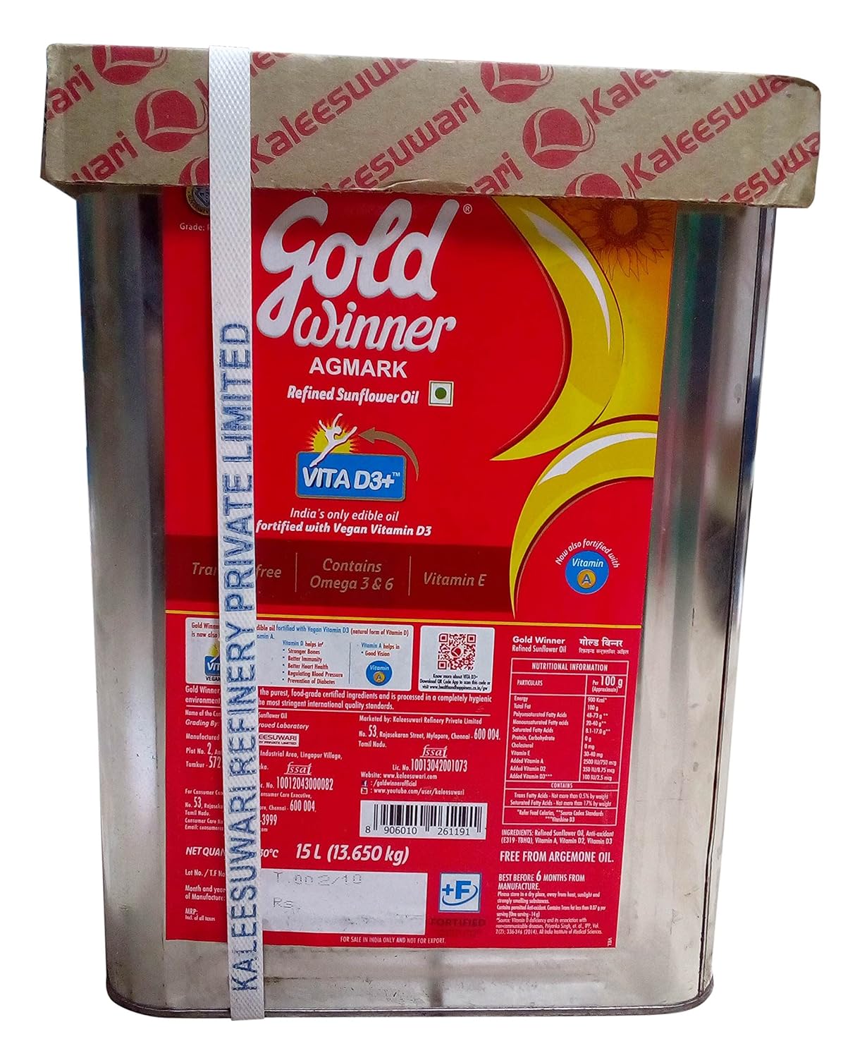 Gold Winner Refined Sunflower Oil, 15L Tin Amazon.in Grocery