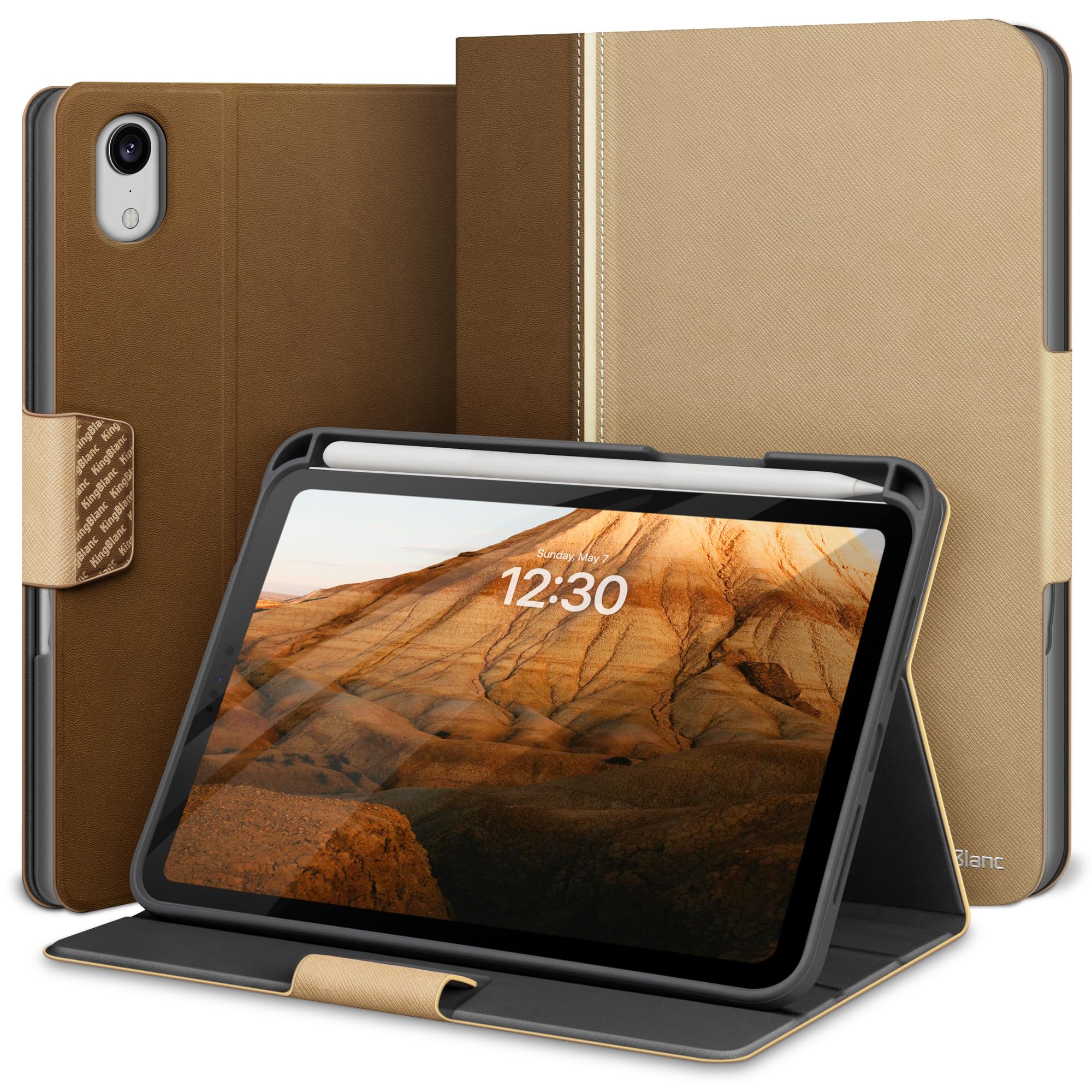 KingBlanc for iPad mini 7 (A17 Pro) Case, iPad mini 7th/6th Generation Case (2024/2021 8.3-inch) with Pencil Holder, PU Leather Stand Cover, Auto Sleep/Wake, Multi-Angle for Viewing/Typing, Beige