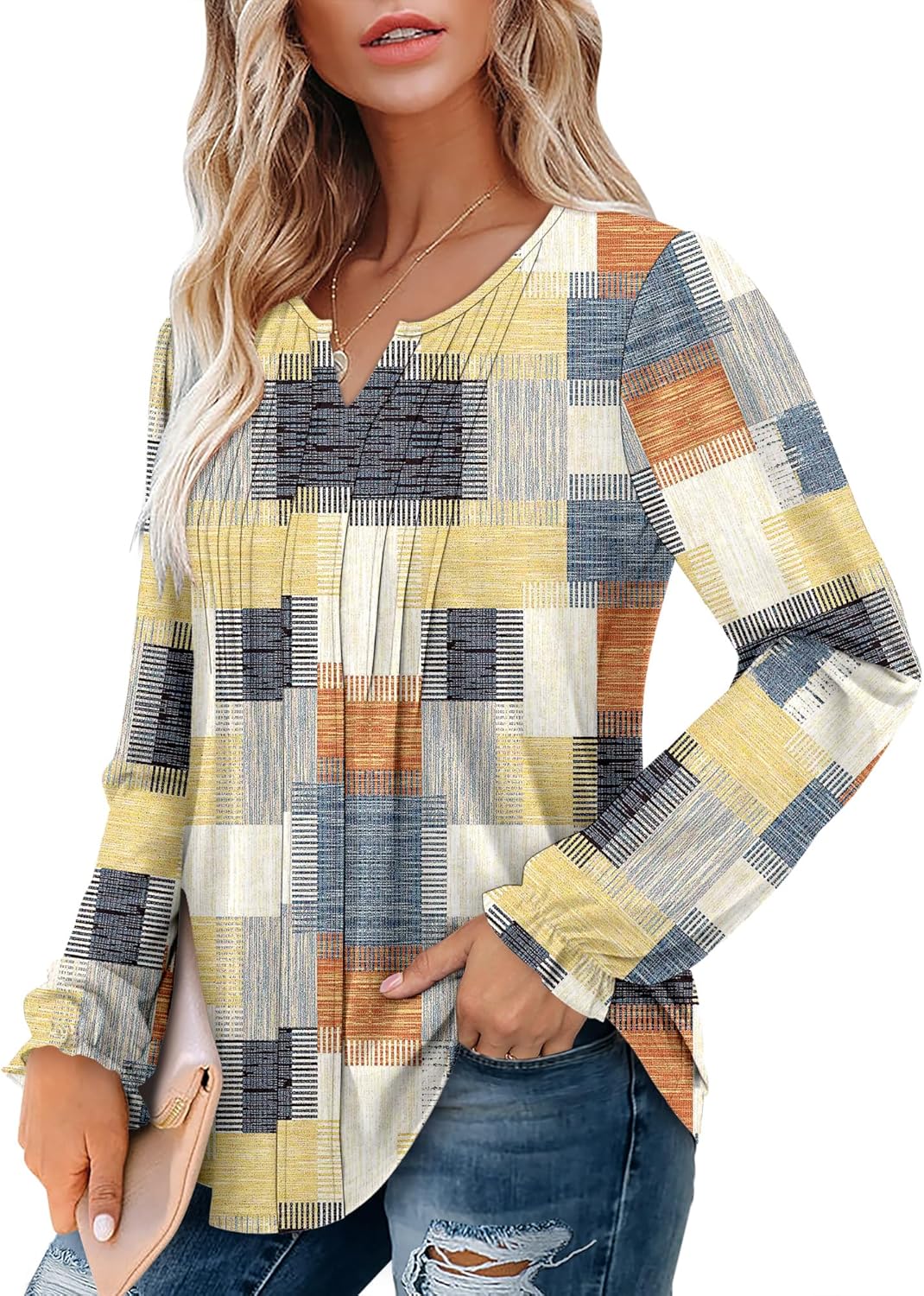 Angerella Long Sleeve Shirts for Women Comfy V Neck Fall Tops Dressy Casual Blouses Trendy Tunic Tops for Leggings S-3XL - Image 4