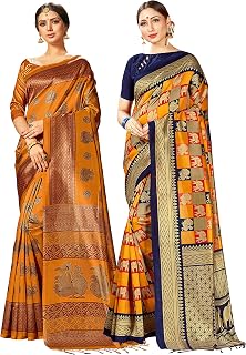 Pack of Two Sarees for Women Mysore Art Silk Printed Sarees Combo | Indian Wedding Ethnic Diwali Gift Sari Set