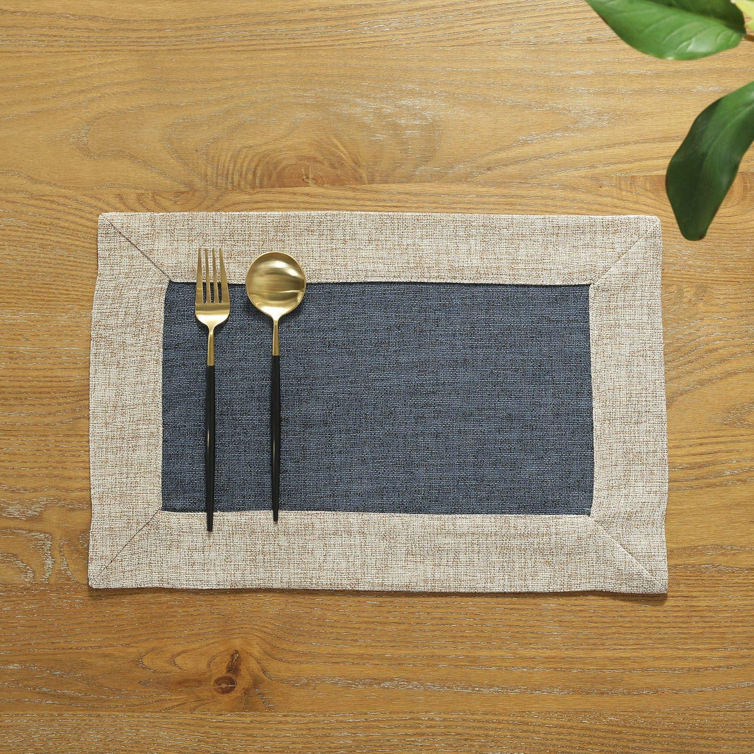 PHNAM Placemats Green Cotton Linen Dining Kitchen Table Mats Set of 4 Non Slip Washable Soft Premium Coffee Mats Rectangul...