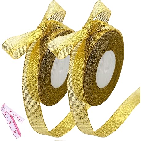 Rolls of 50 Yards Metallic Gold Glitter Ribbons