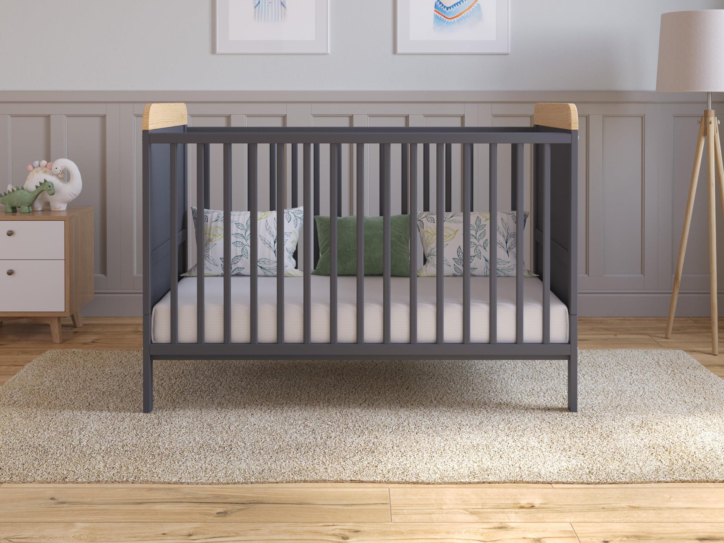 Love For Sleep Babybett Beistellbett 120x60 cm mit Matratze - Kinderbett Baby Bett Holz Anthrazit-Kiefer, Babybett Komplett Set - Kinderbett Mitwachsend Gitterbett