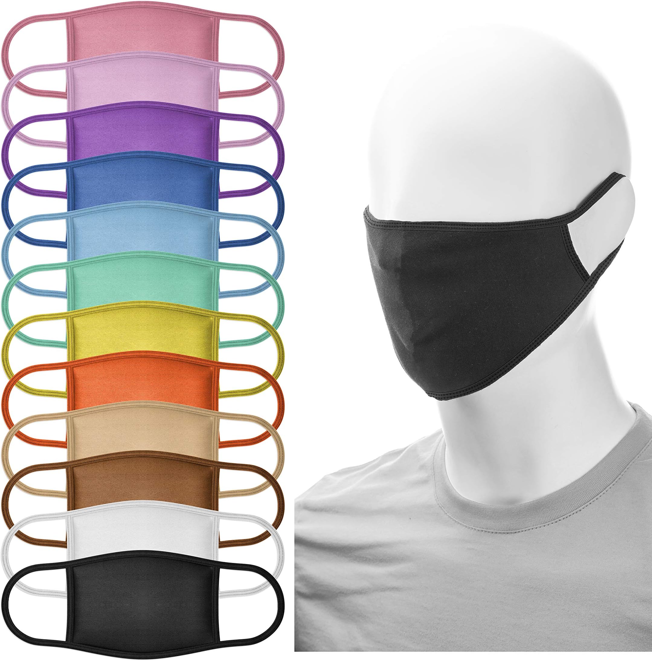12 Pack Face Masks | Washable and Reusable | 2 Ply Cotton Spandex | Regular Size