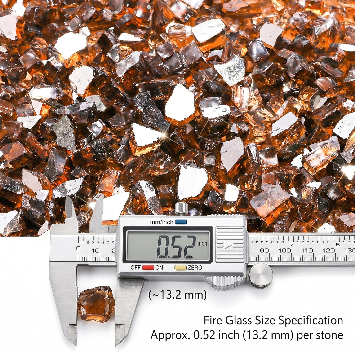 Goaste 12lbs Fire Pit Glass, 1/2 Inch Reflective Fire Glass, Decorative Tempered Glass Rocks for Fire Pit, Fire Table, Gas Fireplace, Safe for Outdoors and Indoors, High Luster Copper