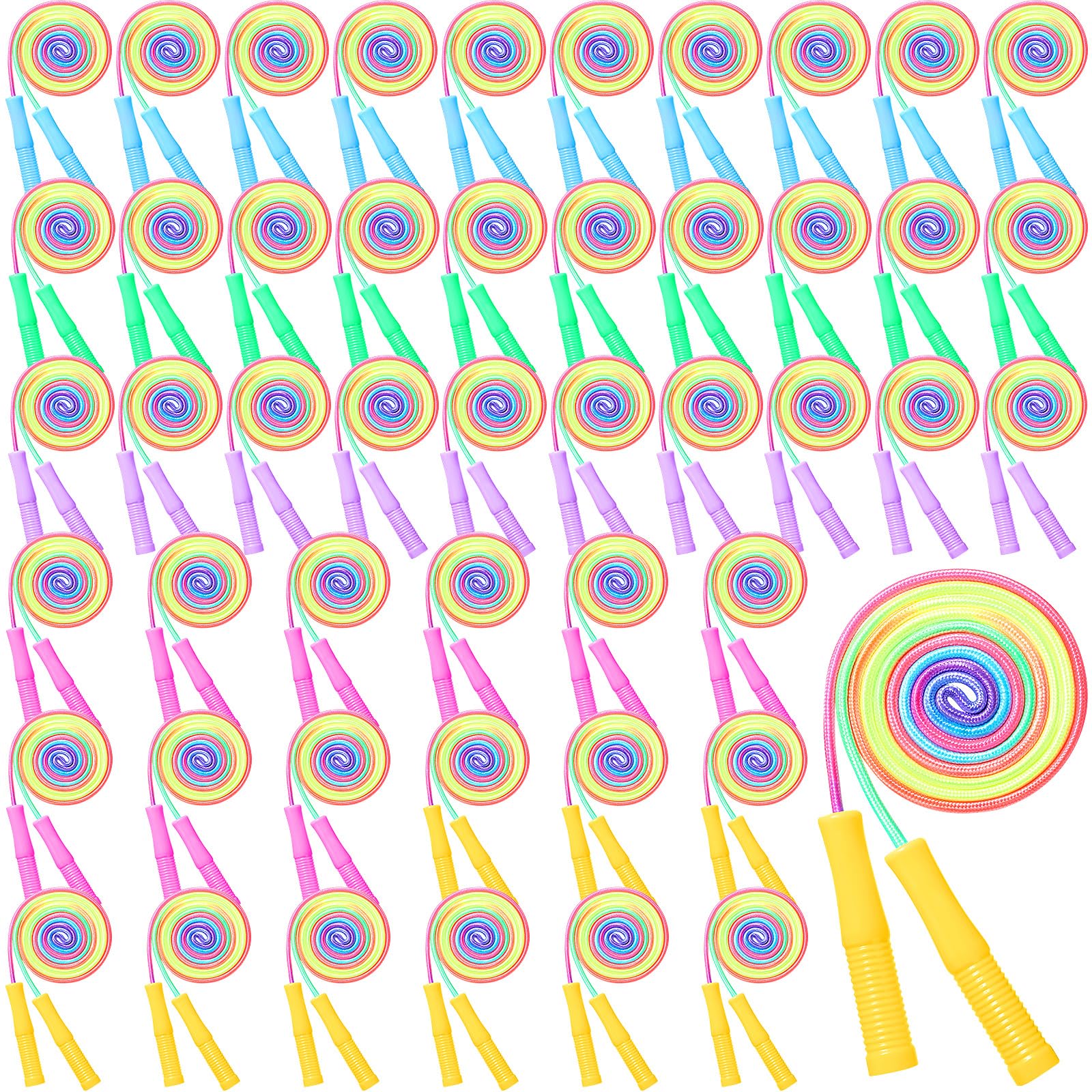 48 piezas de cuerda de saltar a granel para niños 7.22 pies ajustable degradado de color arco iris cuerda de saltar al aire libre