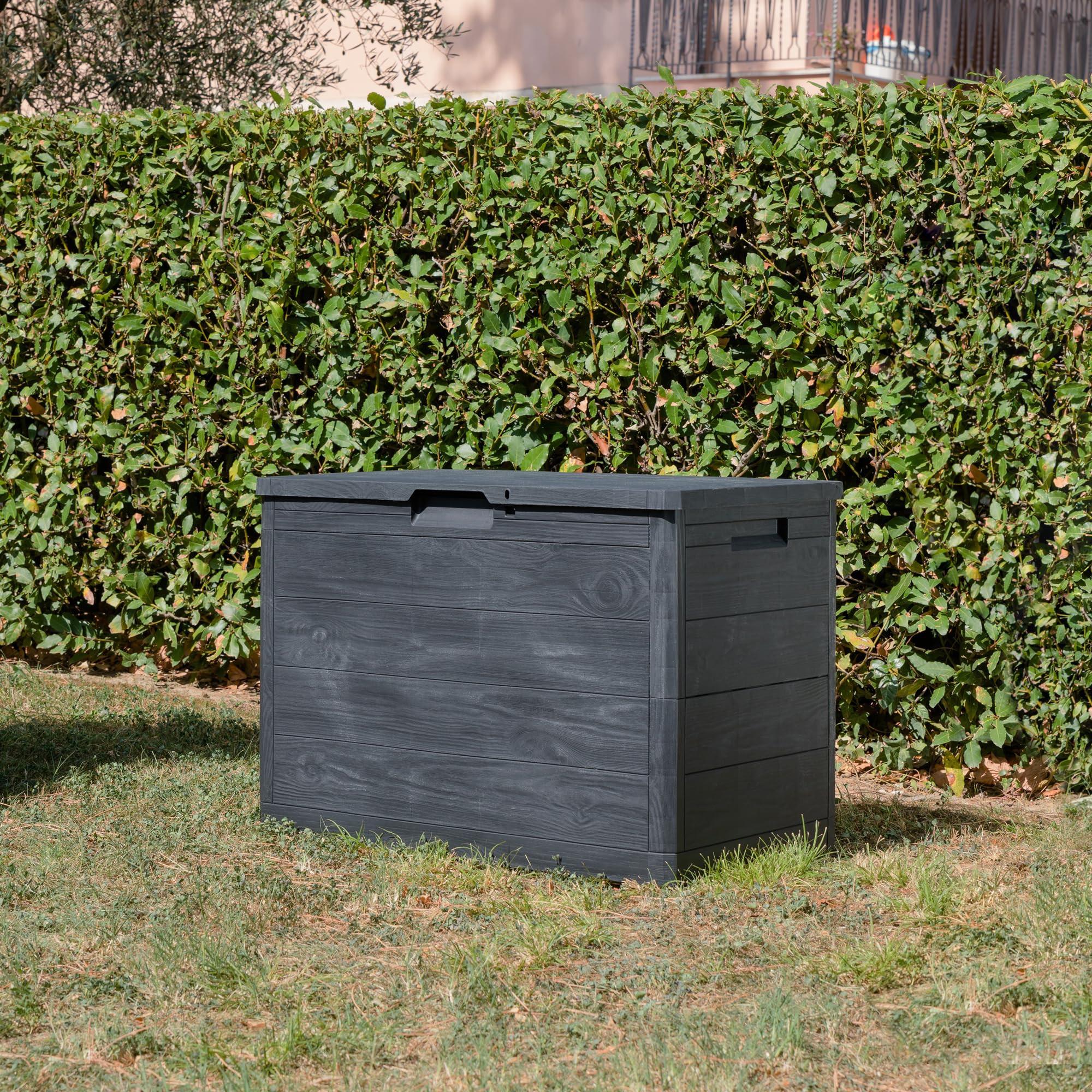 Toomax Baúl Multibox Woody's 160L para herramientas de exterior, efecto madera, Dim. 77,5 x 44,5 x 52,7 h, Art.186 (gris pardo) (160 x 77,5 x 44,5 x 52,7 h, Antracita)