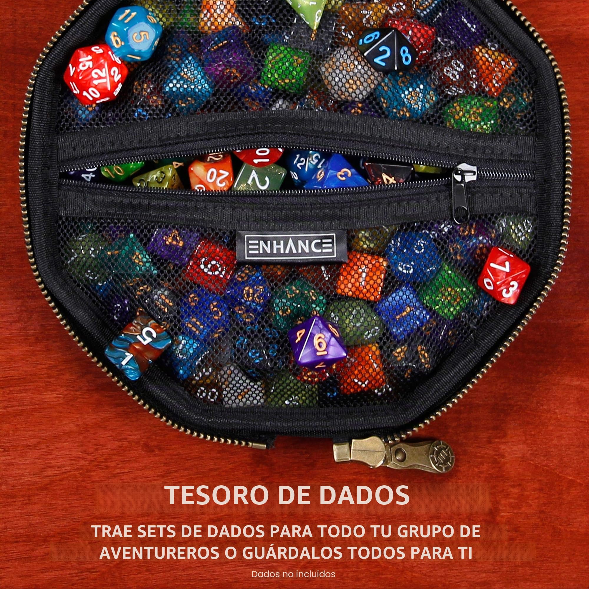 ENHANCE Caja de Dados para Juegos de Mesa - Contenedor de Almacenamiento para hasta 150 Dados RPG - Diseño Protector Resistente con Interior Suave