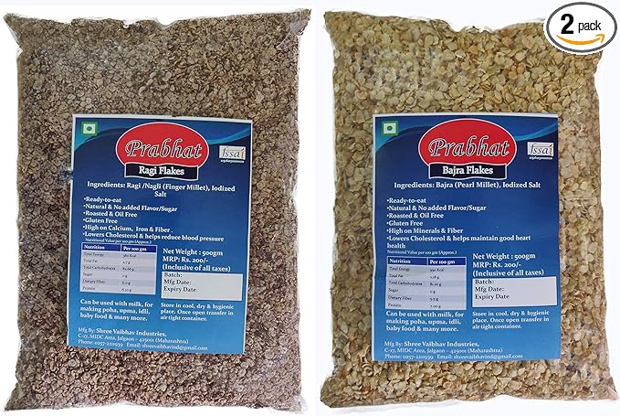 Prabhat Ragi Flakes & Bajra Flakes, 2 x 500 g