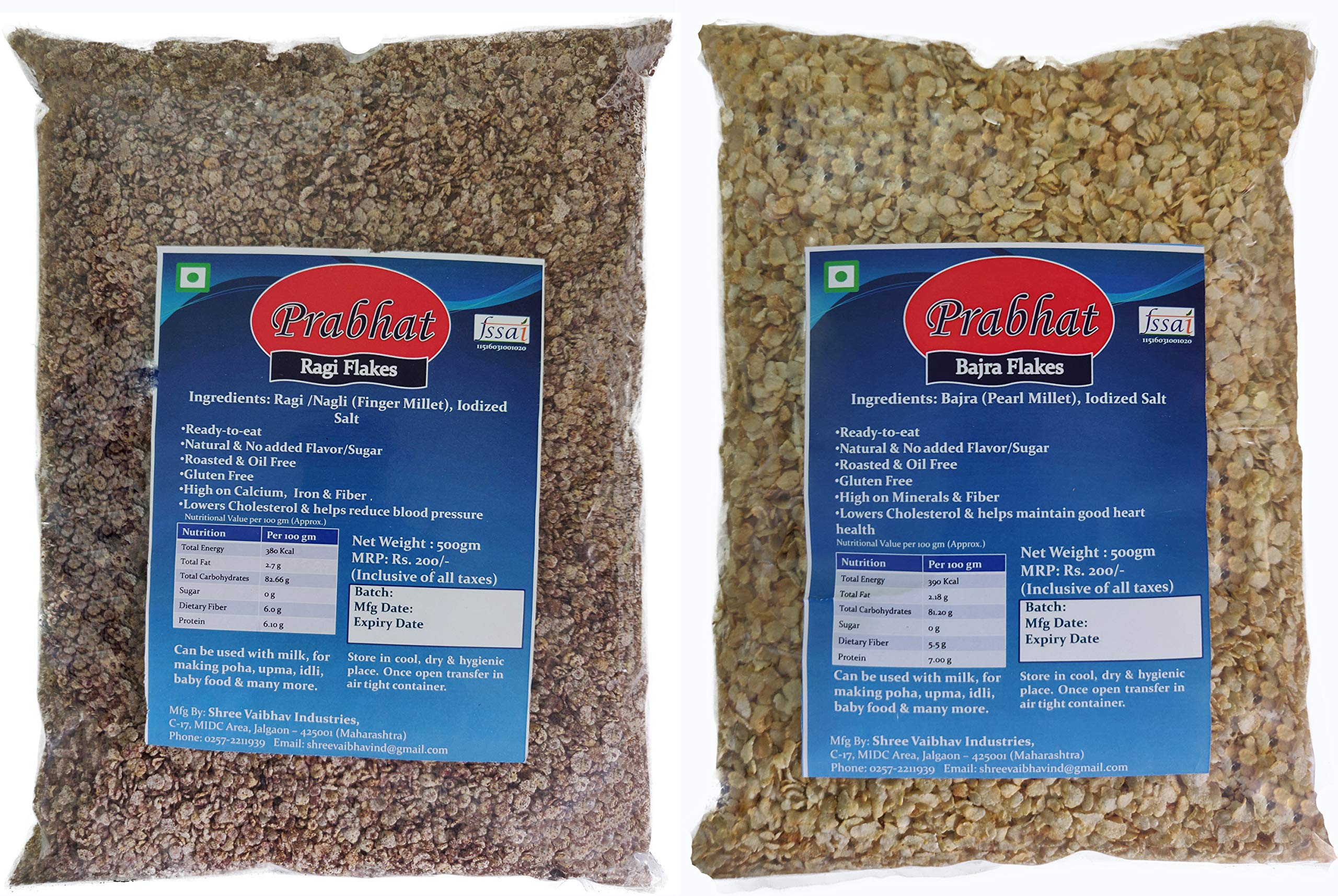 Prabhat Flakes - Ragi Flakes & Bajra Flakes - 500 gm Each (Total - 1kg)