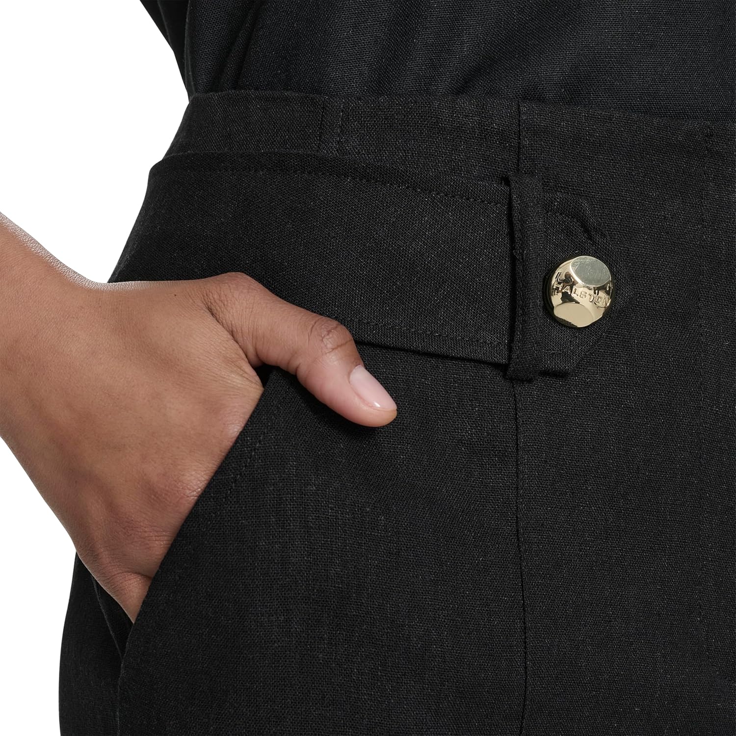 HALSTON Womens Straight Leg Linen Faux Belted Pant - Image 5